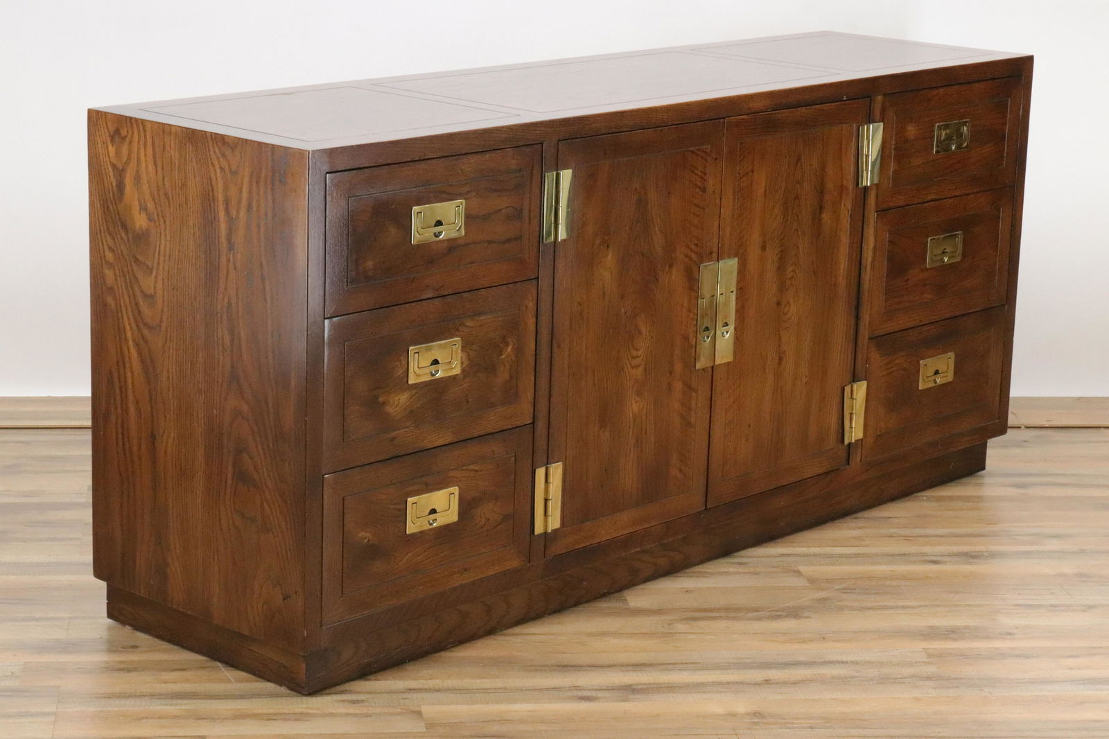 Henredon Brass Mounted Oak Campaign Side Cabinet (1 of 9)