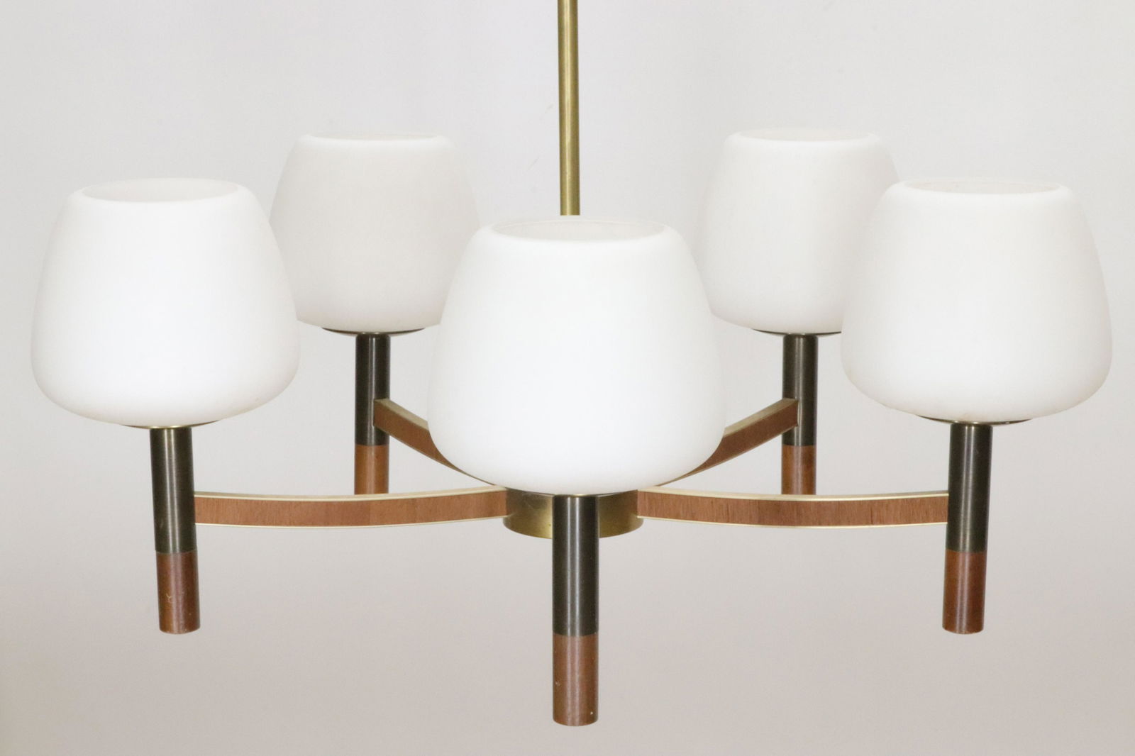 MCM 5 Light Metal Wood and Glass Chandelier (1 of 6)