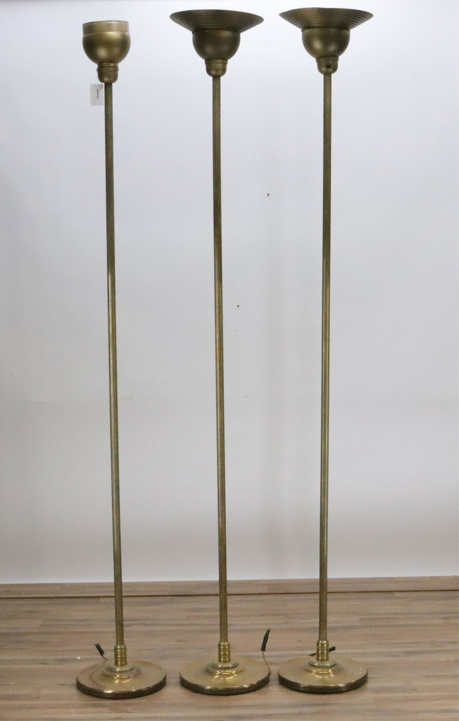 3 Art Deco Fluted Brass Torchieres, 90" tall (1 of 7)