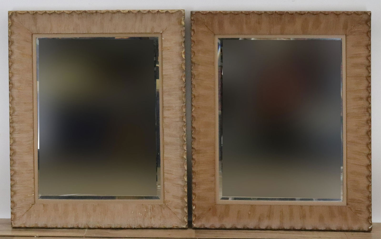 Pair Mid Century Style Shell Form Beveled Mirrors (1 of 4)