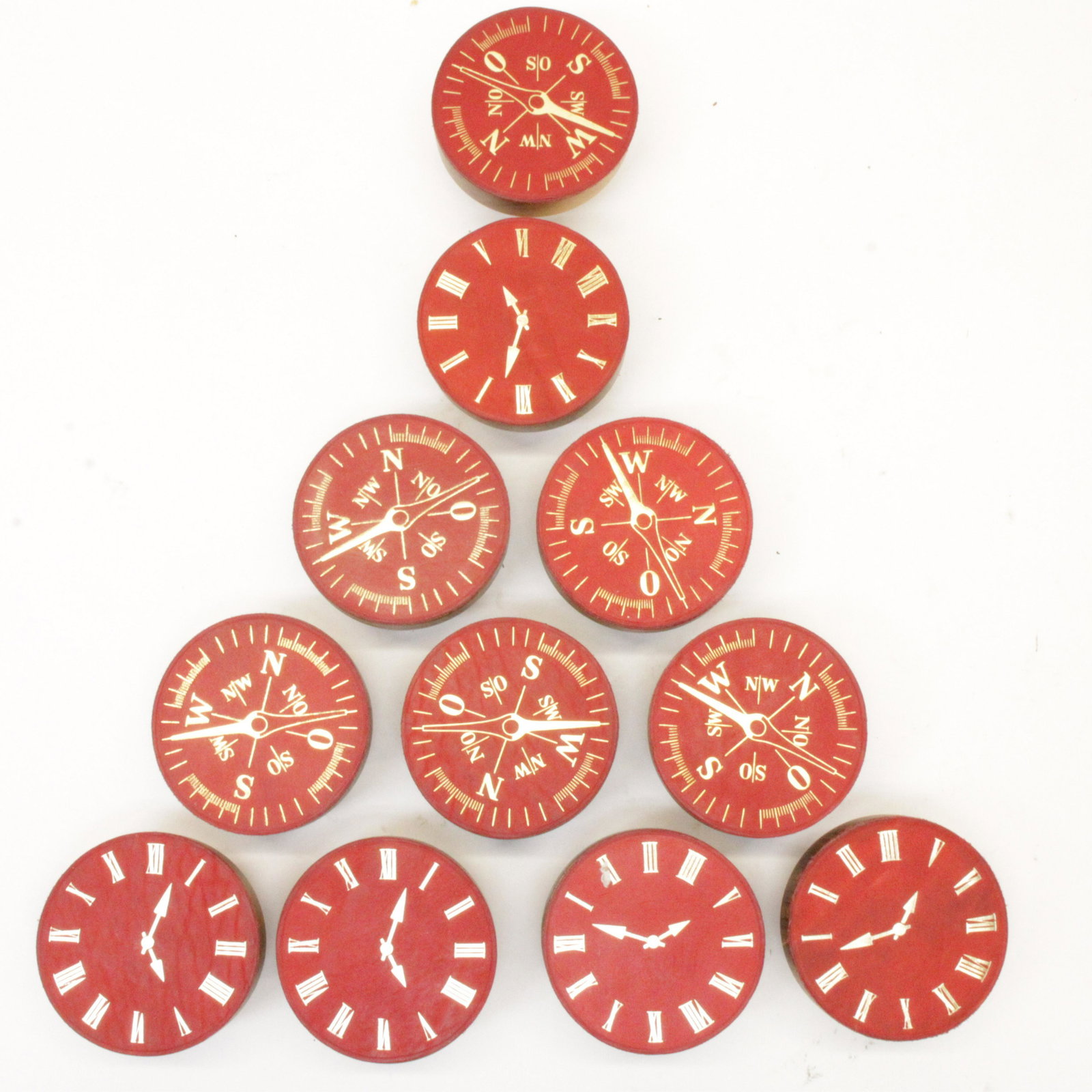 Carl Auboch, Set of 11 Leather & Walnut Stoppers: Carl Auboch, Set of 11 Leather & Walnut Stoppers Dimensions: 3 1/4" Dia. Property from the Estate of an Important New York Modernism Dealer. (NJWA43/11)(MS)