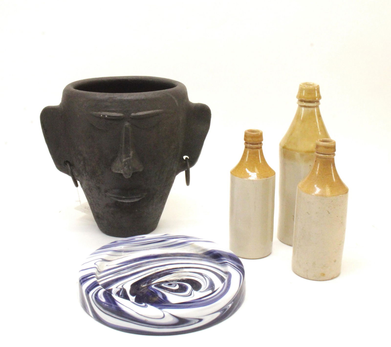 Misc items; Mask Vase, Pottery Jugs & Glass Tray (1 of 4)