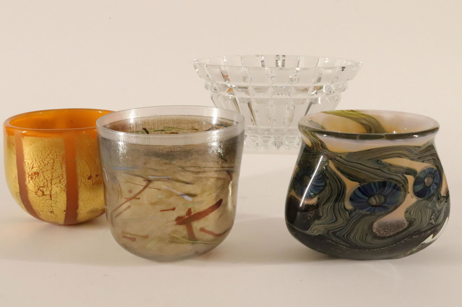 Three Studio Art Glass Bowls; Cut Glass Bowl (1 of 9)