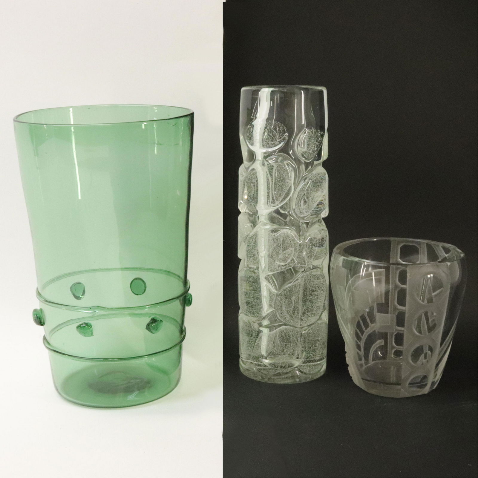 Three Art Deco Glass Vases, signed (1 of 9)