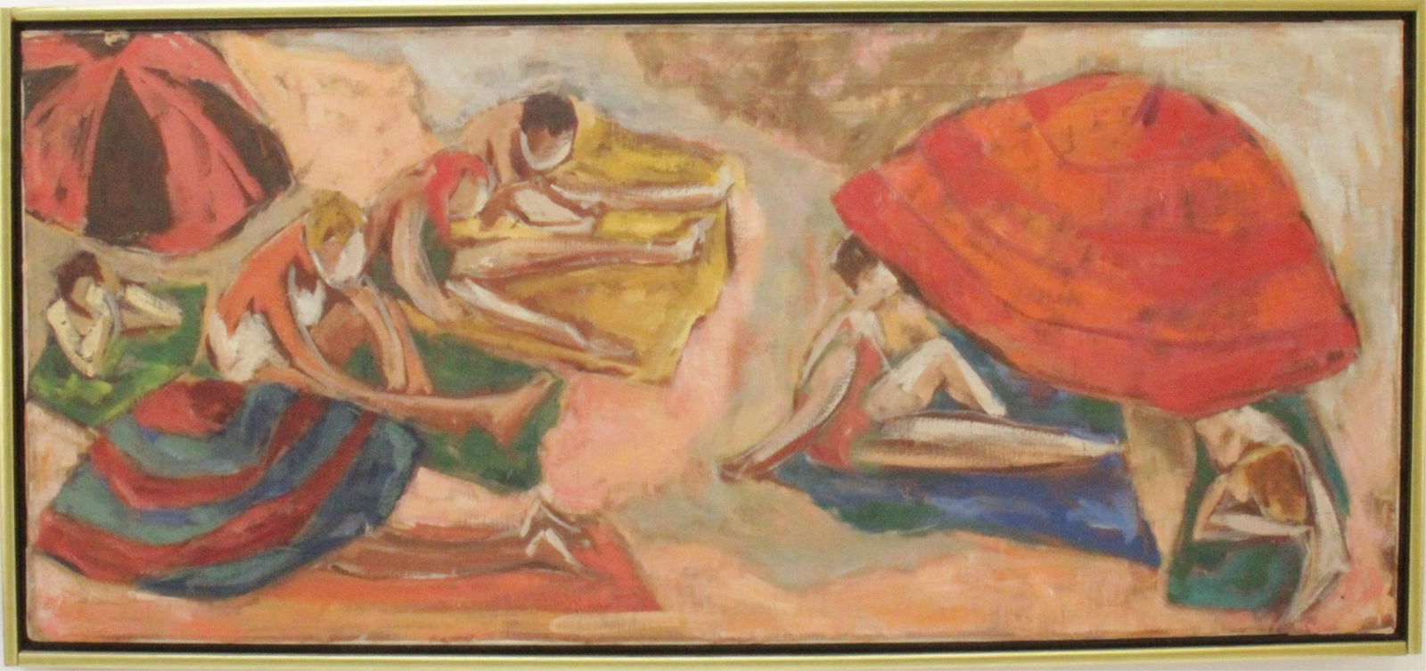 Beach Scene: Umbrellas, Figures O/C, 20C (1 of 7)