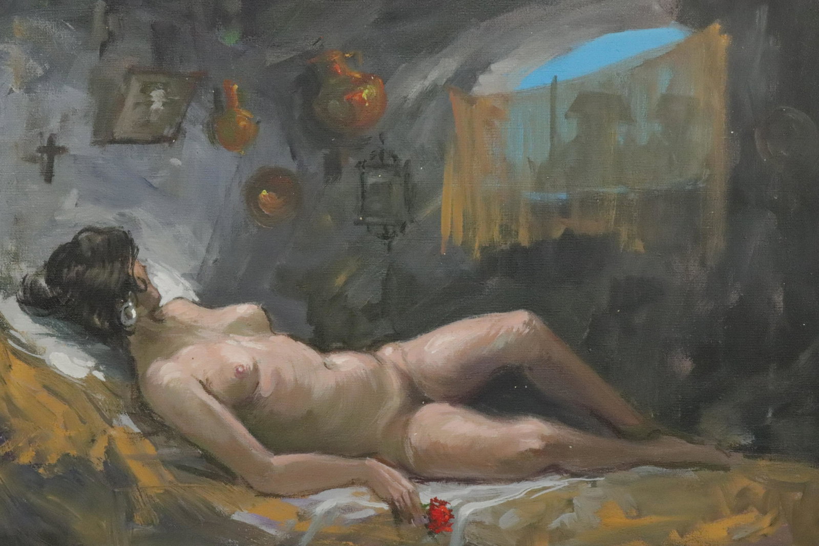 Jose Puente - Reclining Nude: Jose Puente (Spanish 1928 - 2001). Reclining Nude oil on canvas. Signed lower right Dimensions: 18 x 22 unstretched Property from a fifth generation gallery, NYC (HEAR248)(EL)