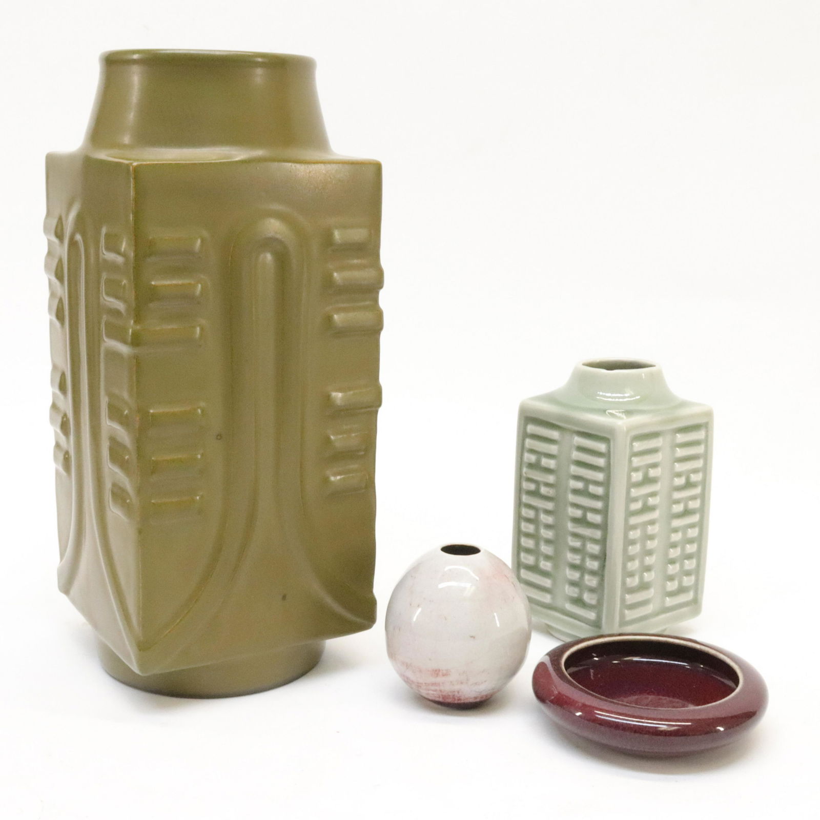 Chinese Teadust Cong Form Vase + Two Others (1 of 13)