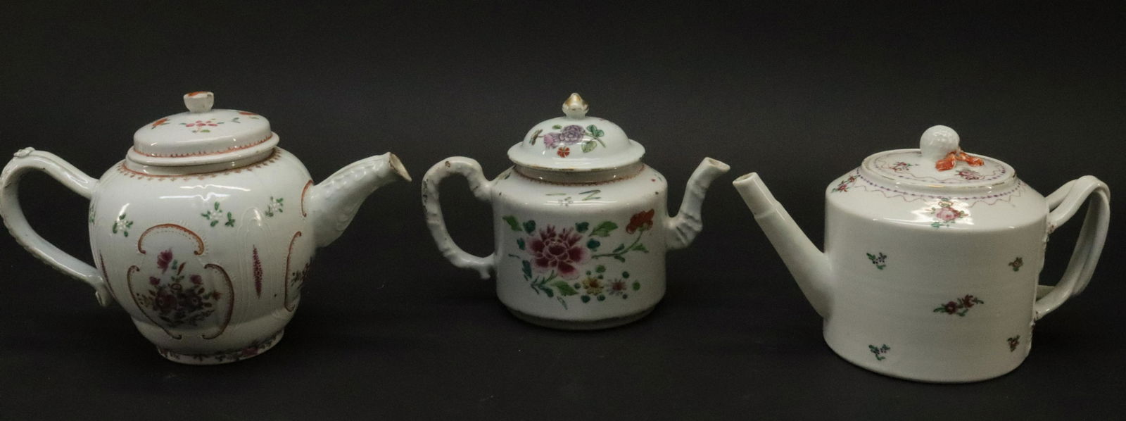 Three Chinese Export Porcelain Teapots, 18/19th C. (1 of 7)