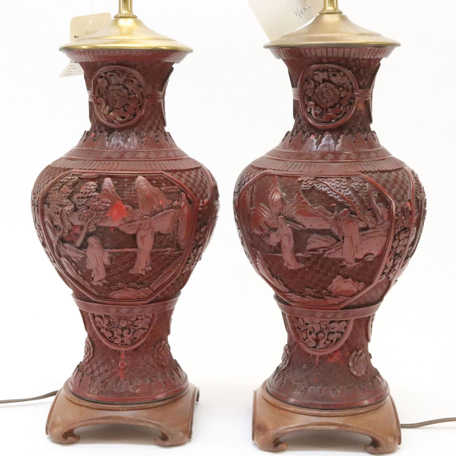 Pair of Chinese Cinnabar Vases as Lamps (1 of 6)