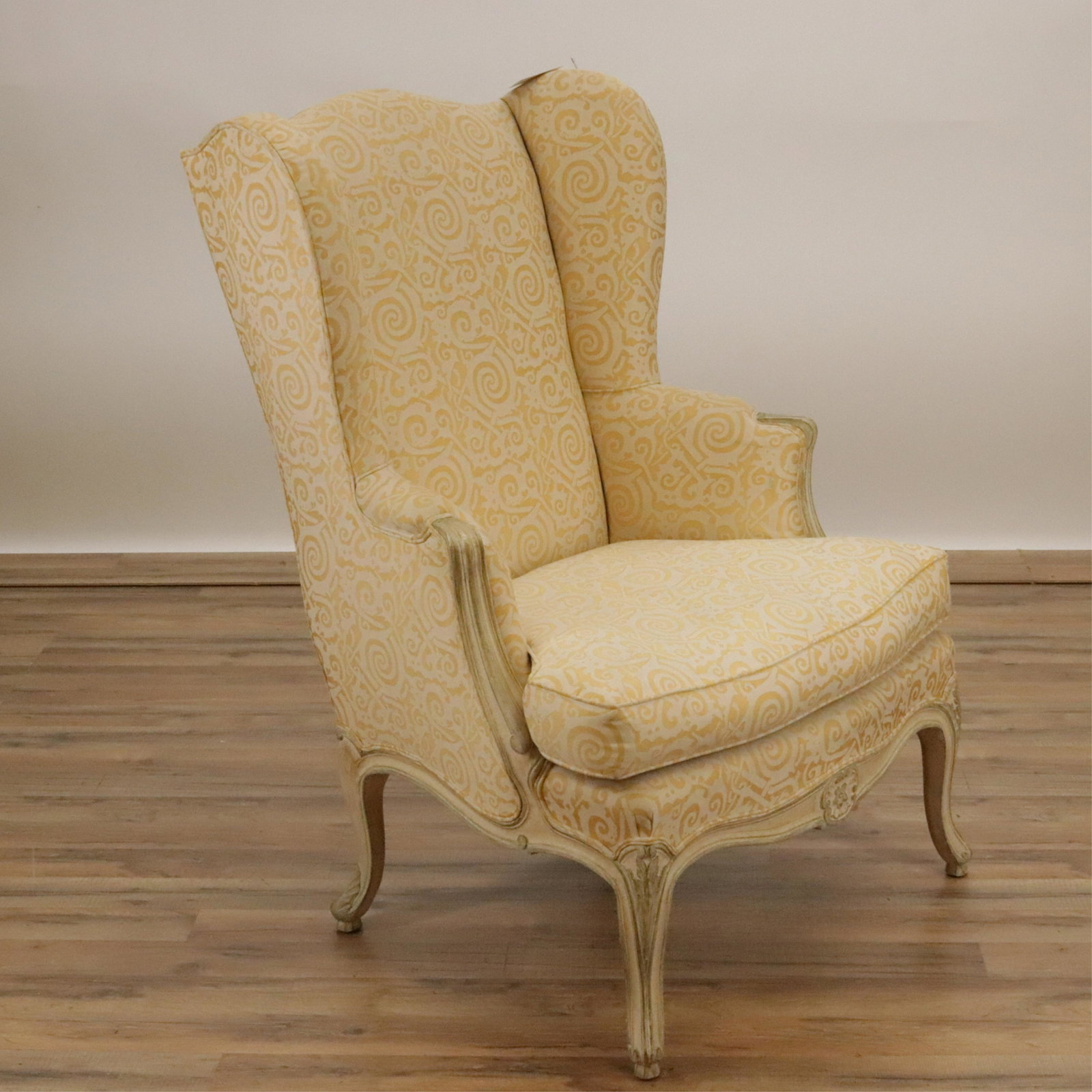 Louis XV Style White Painted Bergere, Fortuny: Louis XV Style White Painted Bergere, upholstered in Fortuny Batik Dimensions: Property from the collection of Isabella Leeds, removed from a full floor apartment at 485 Park Avenue (LEED96)(MS)