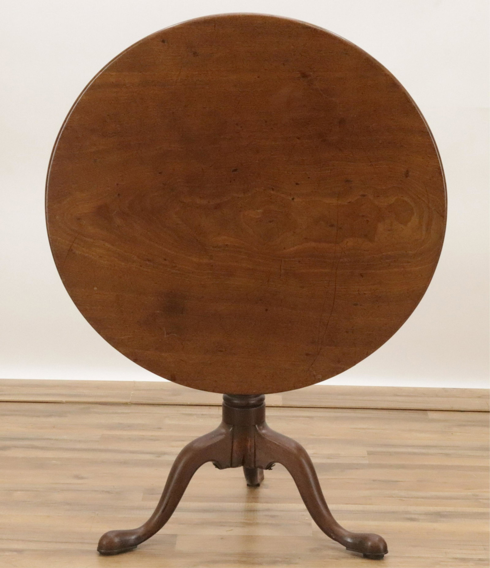 George III Mahogany Tilt-top Tripod Table: George III Mahogany Tilt-top Tripod Table Dimensions: 27 3/4" H x 33" D Property from the Estate of Carter Bales (1938 - 2019), Centre Island, NY (CABA6)(MS)