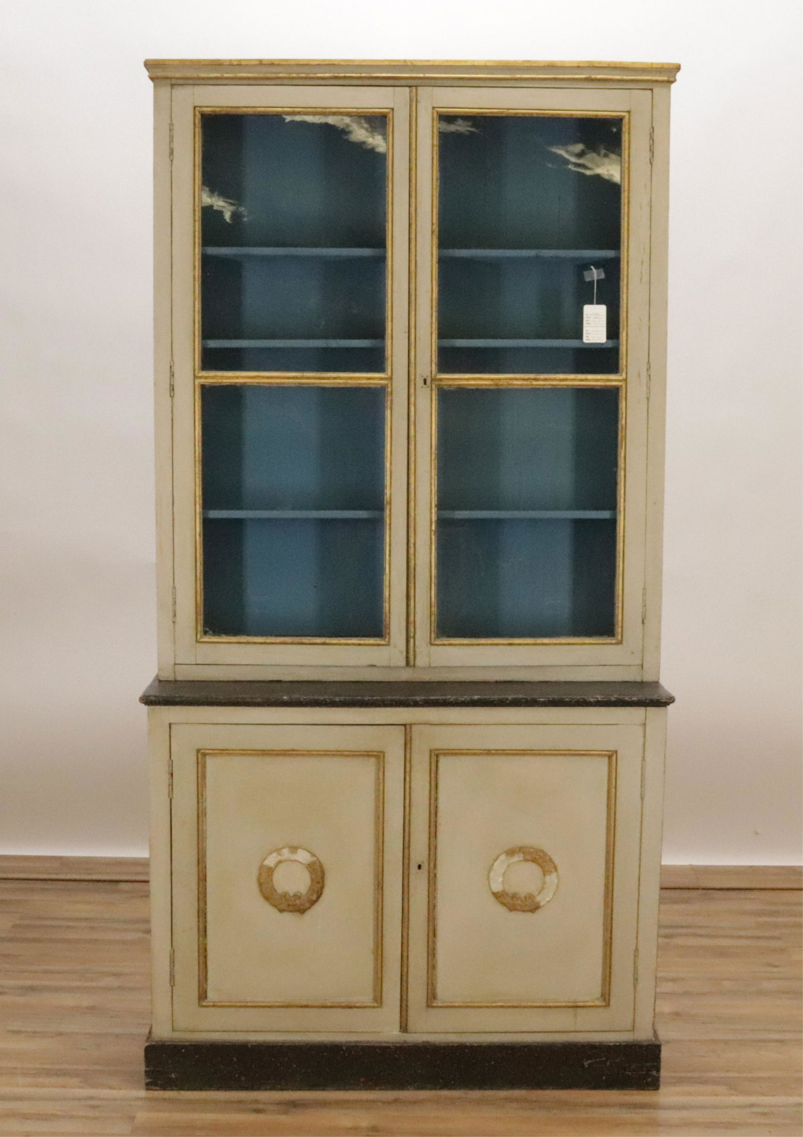 Empire Parcel-Gilt Grey Painted Bookcase, 19th C. (1 of 6)