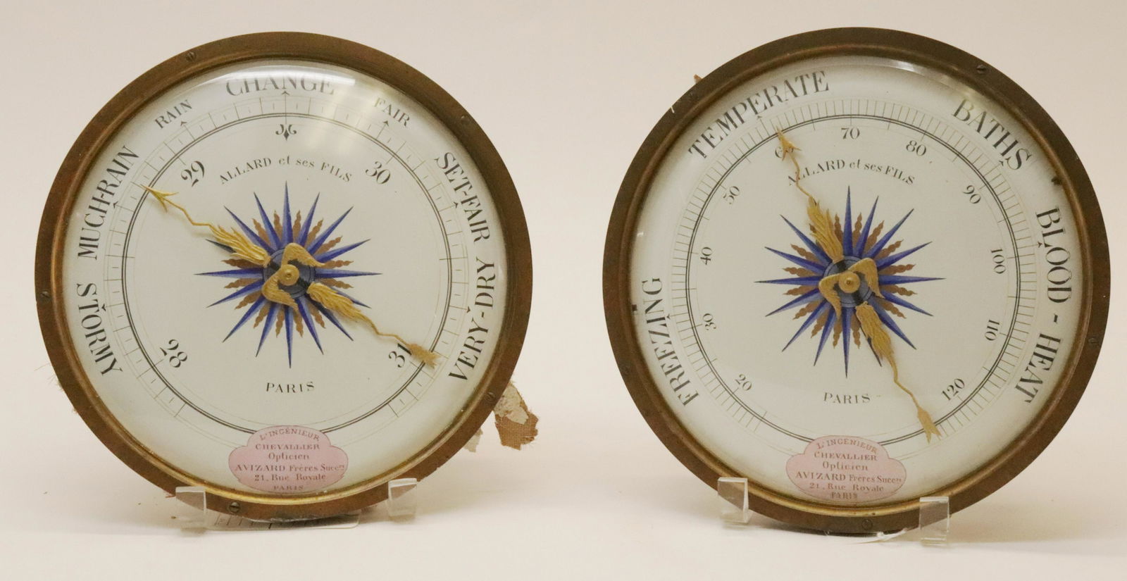Pair French Wall Mount Barometers, E 20th C. (1 of 3)