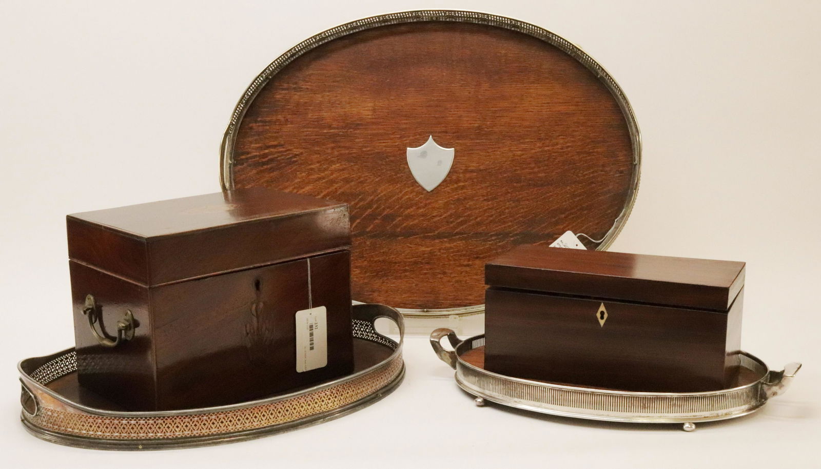 19th C. Mahogany Tea Caddy, Document Box, Trays (1 of 14)