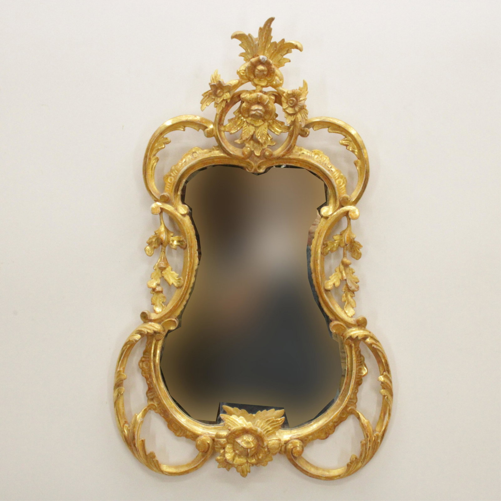 George III Style Giltwood Mirror: George III Style Giltwood Mirror, cartouche shaped plate Dimensions: 28" H x 17" W Property from a Private Collection, removed from a duplex apartment at 840 Park Avenue (PARKA366)(MS)