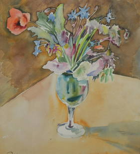 Robert Hallowell - Wild Flowers: Robert Hallowell (American, 1886 - 1939). Wild Flowers, watercolor. Signed and dated (19)26 lower left. Marbella Gallery and Phillips Collection labels verso. Dimensions: 12.5 x 10 Framed 20.5 x 16.75