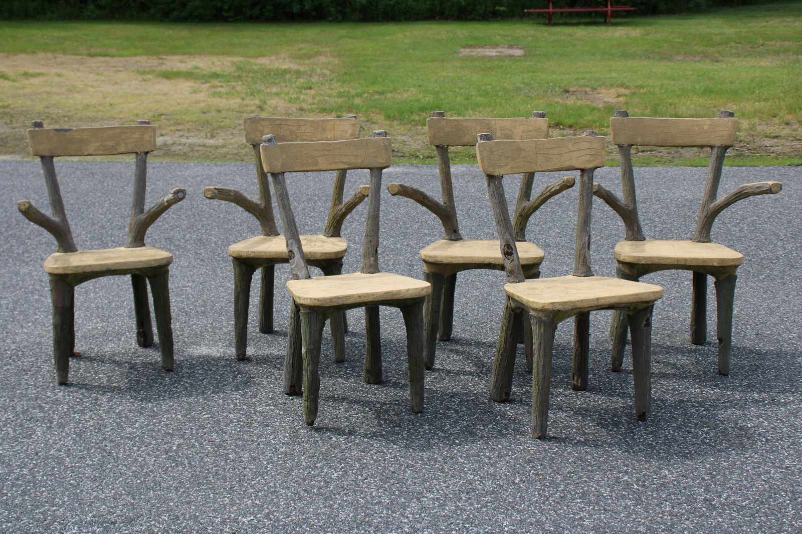6 Faux Bois Cement Armchairs, E 20th C. (1 of 8)