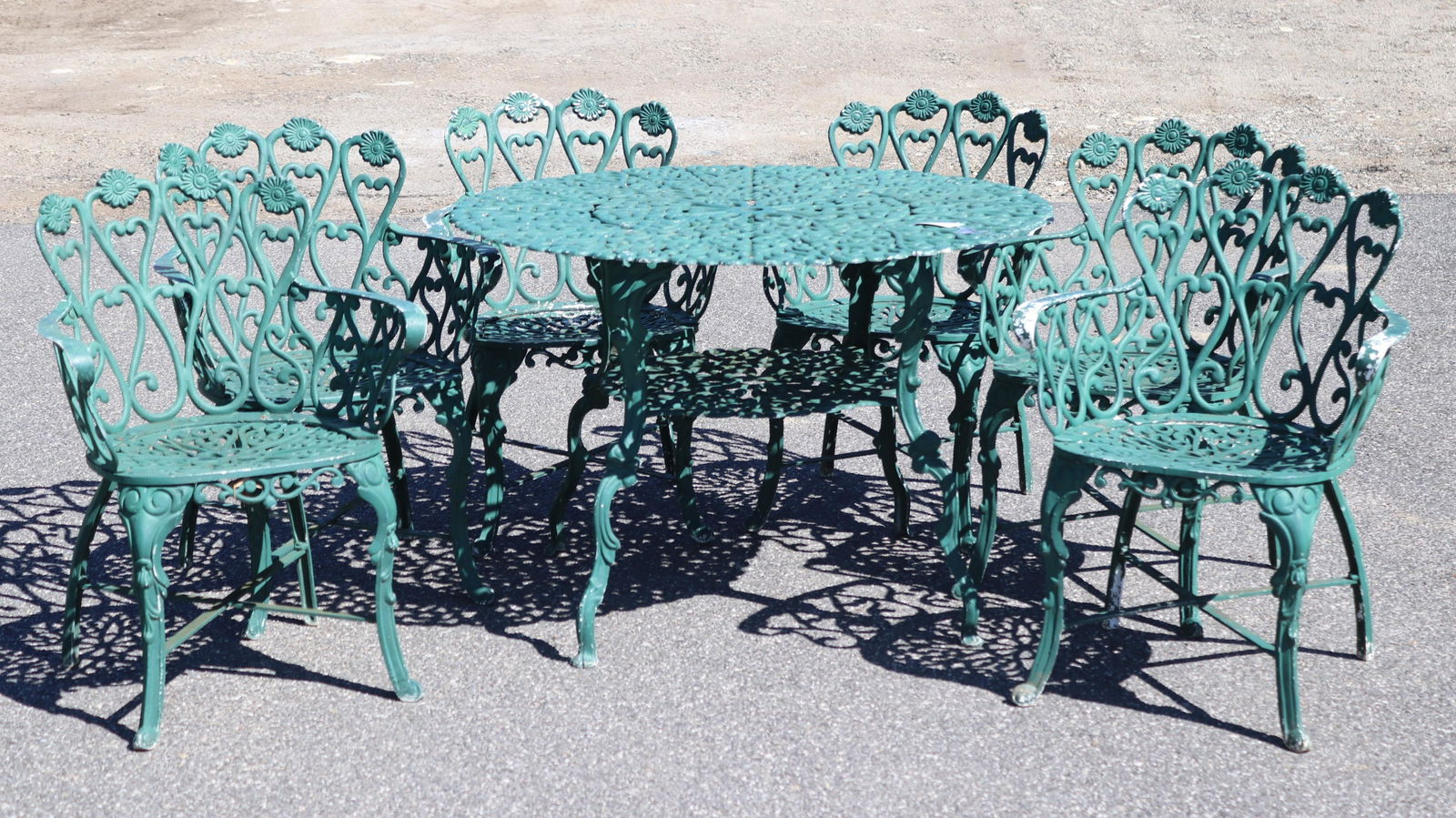 Vintage Cast Aluminum Outdoor Table, Six Chairs (1 of 6)