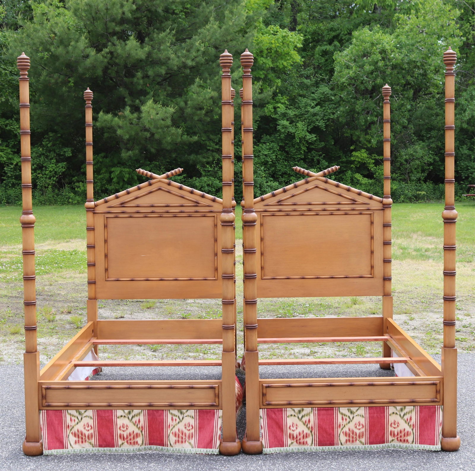 Pair Faux Bamboo Turned Cherry Twin Beds (1 of 12)