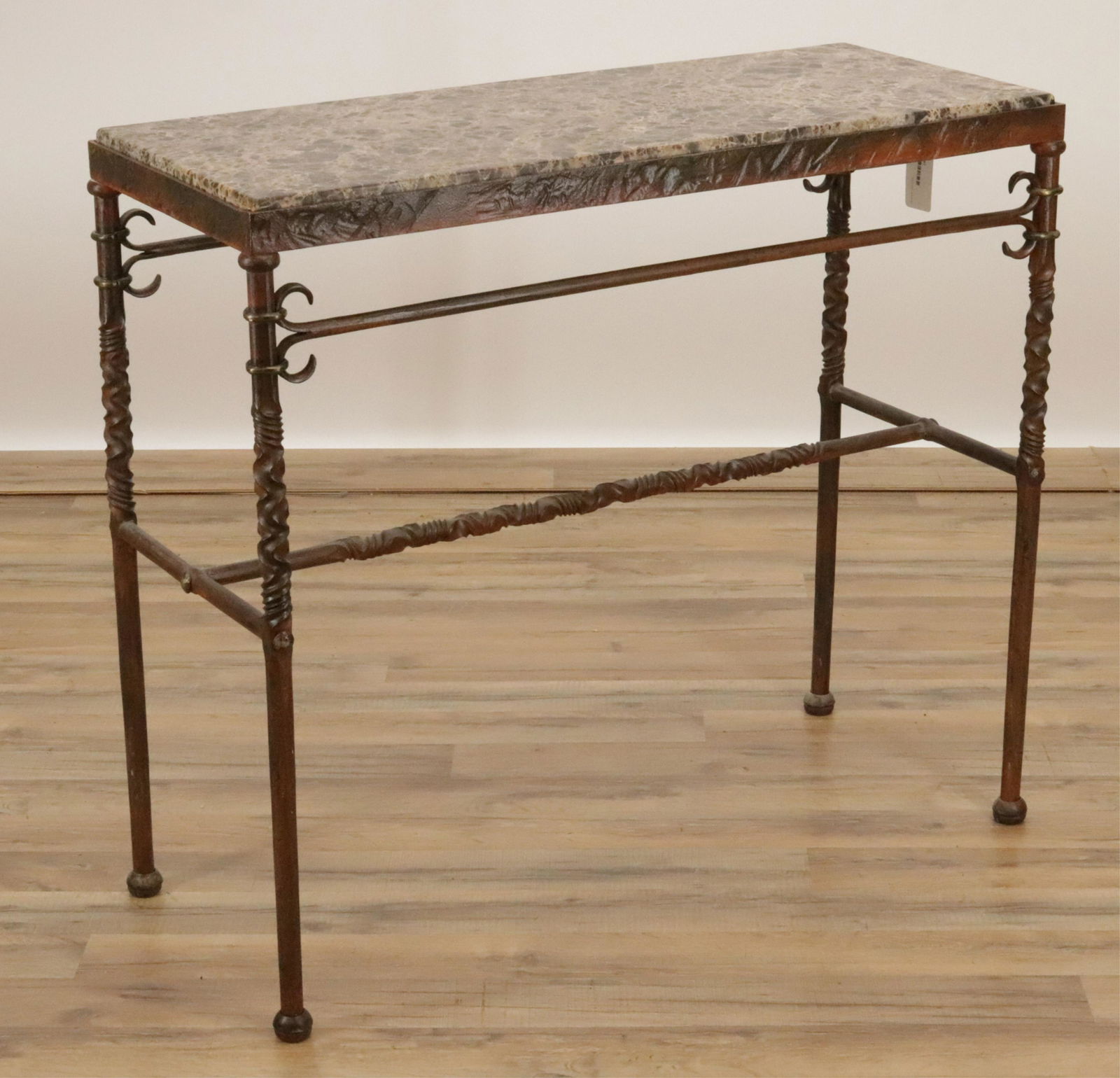 Wrought Iron & Brass Marble Top Bakers Table (1 of 4)