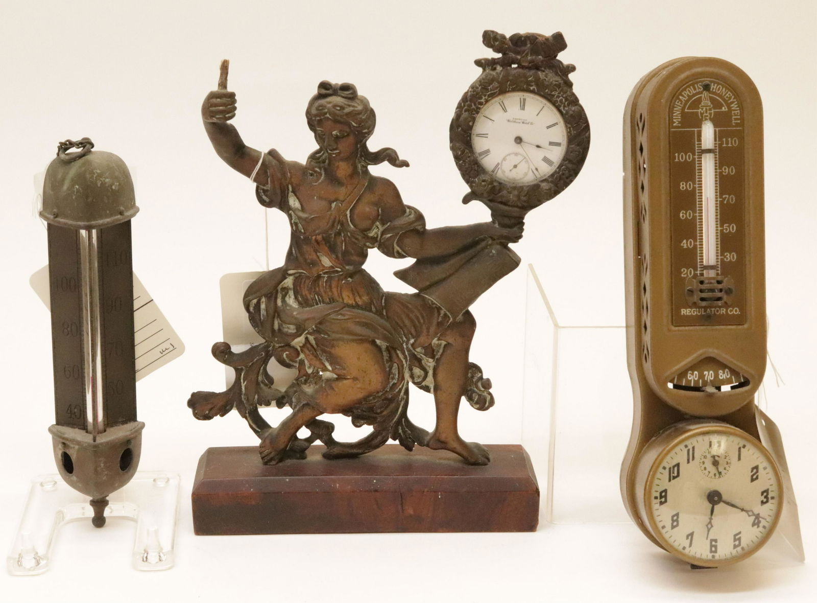 Figural Brass Watch Fob, Thermometer, Clock (1 of 9)