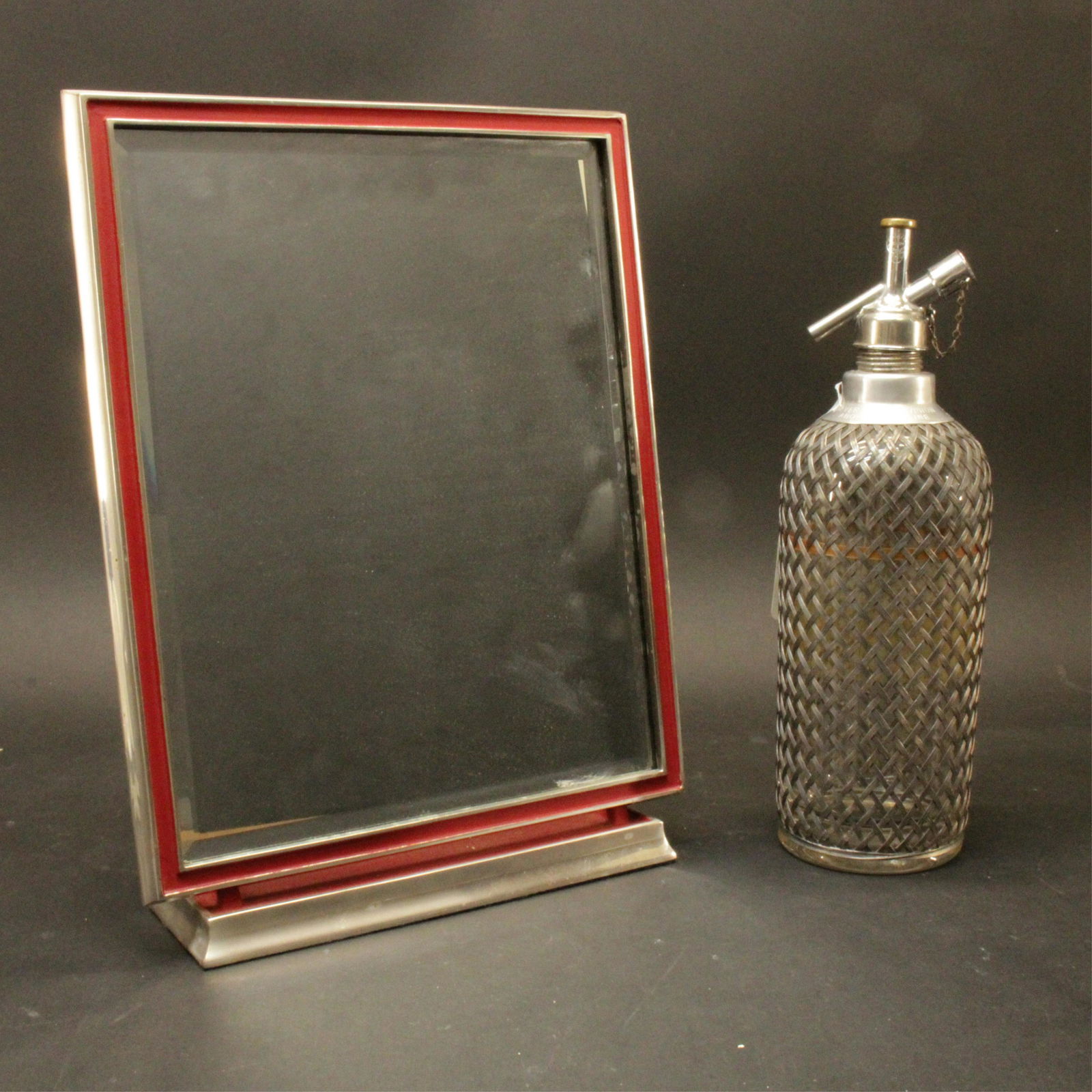 French Art Deco Metal Vanity Mirror & Bottle (1 of 4)