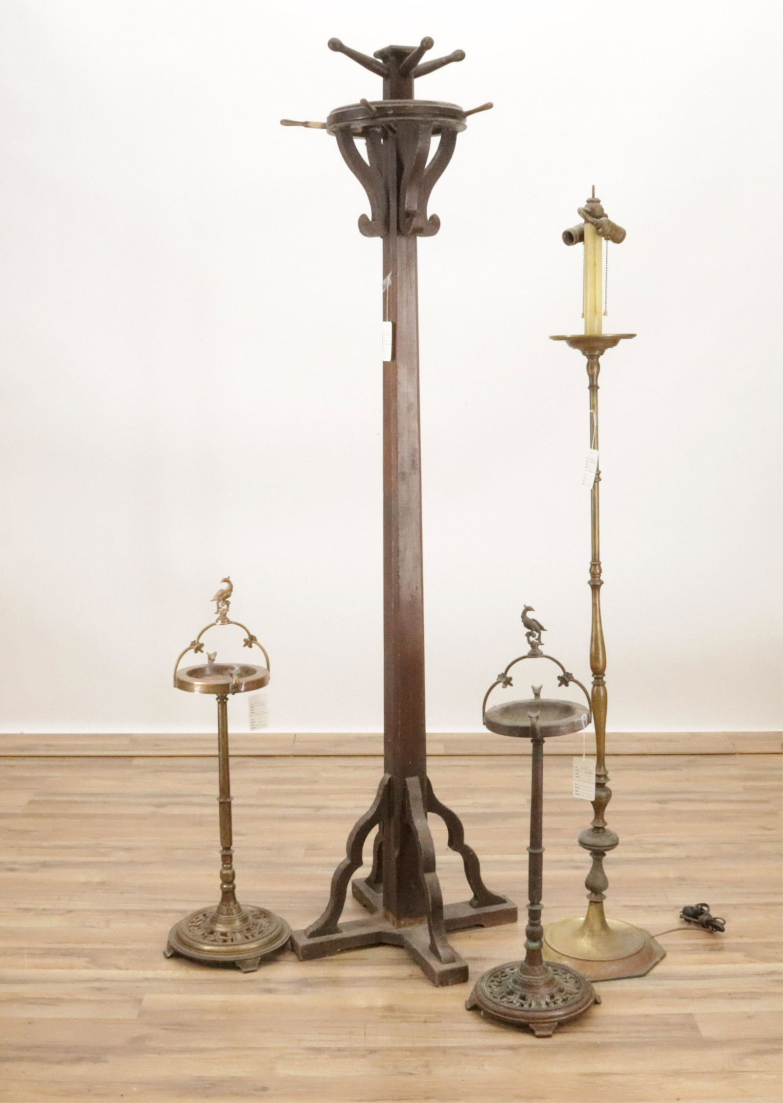 Hall Tree, Brass Lamp, Pair Ashtray Stands (1 of 6)