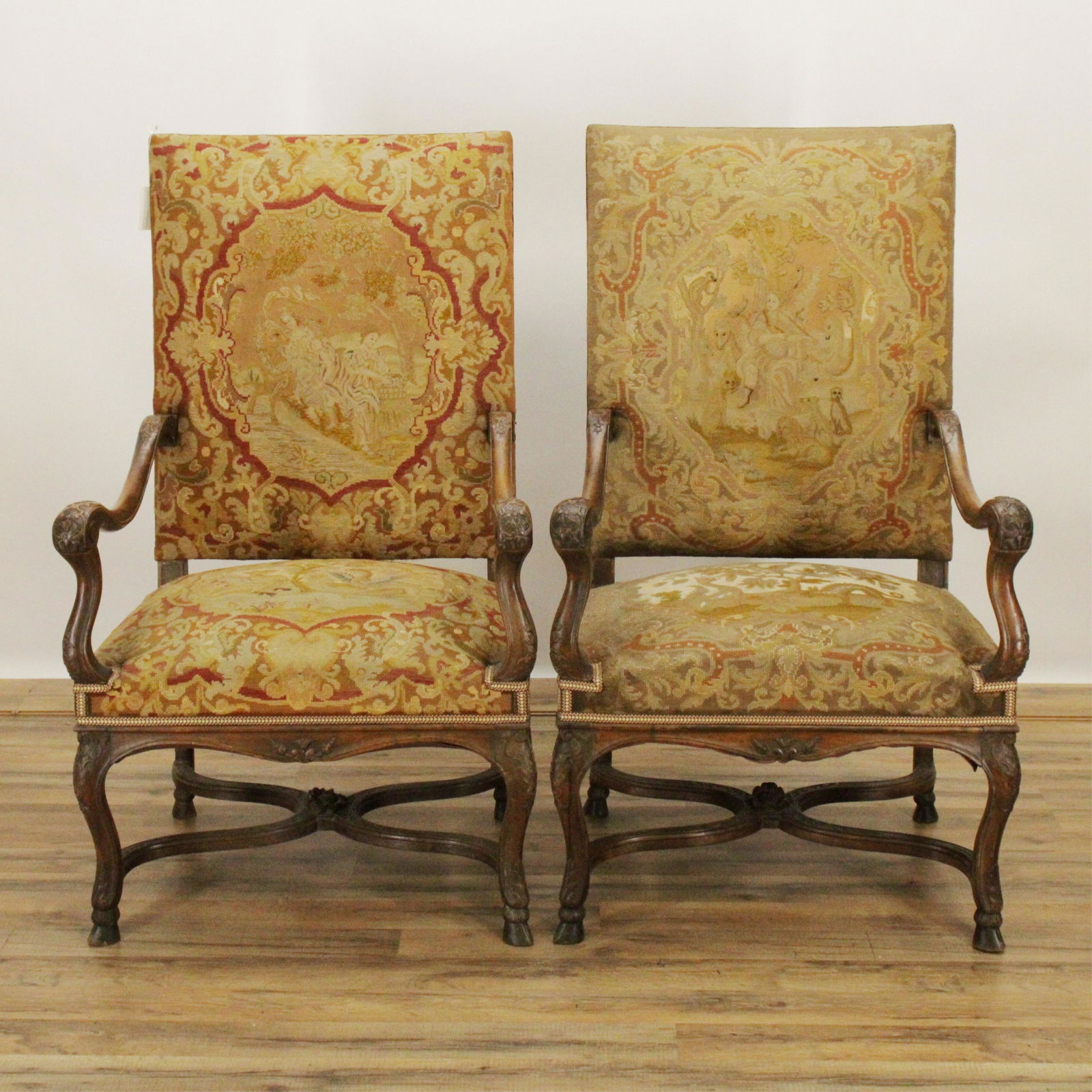 Pair of Regence Style Walnut Fauteuil, 19th C. (1 of 11)