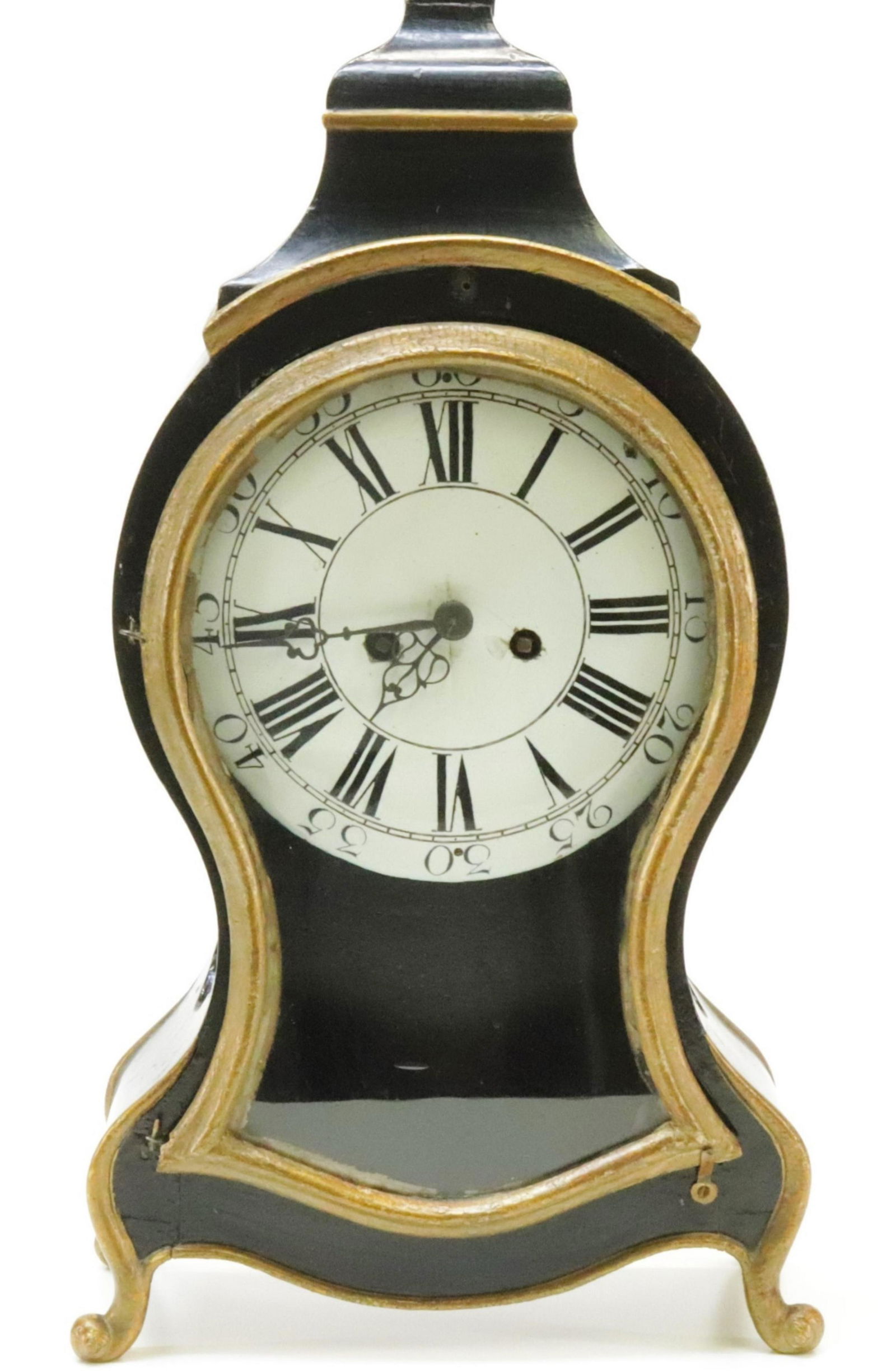 French Black Lacquered Mantel Clock, 19th C. (1 of 5)