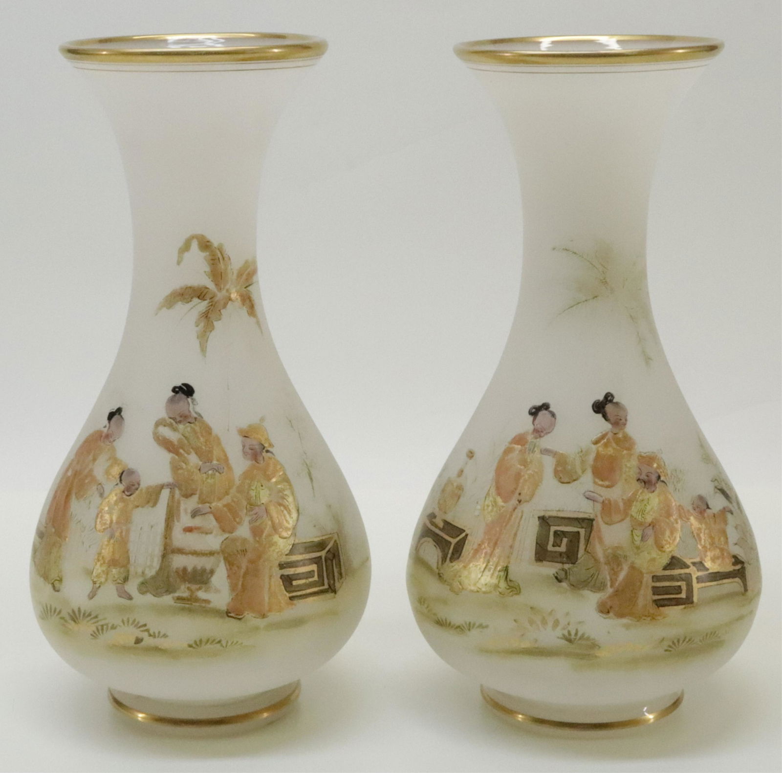 Pair Opaline Glass Vases, Chinoiserie, 19th C. (1 of 2)