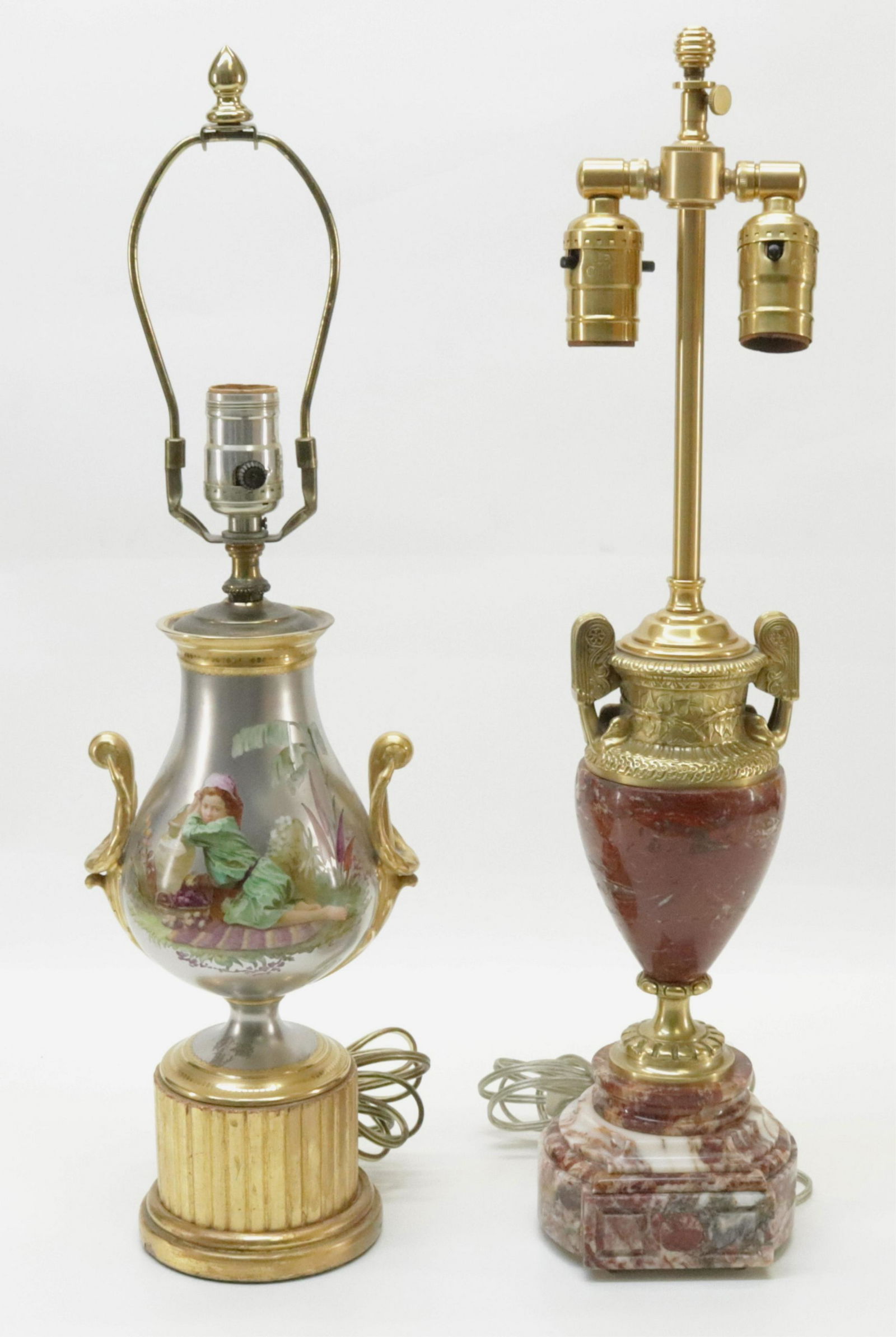Red Marble Urn Lamp & Figural Lamp (1 of 5)