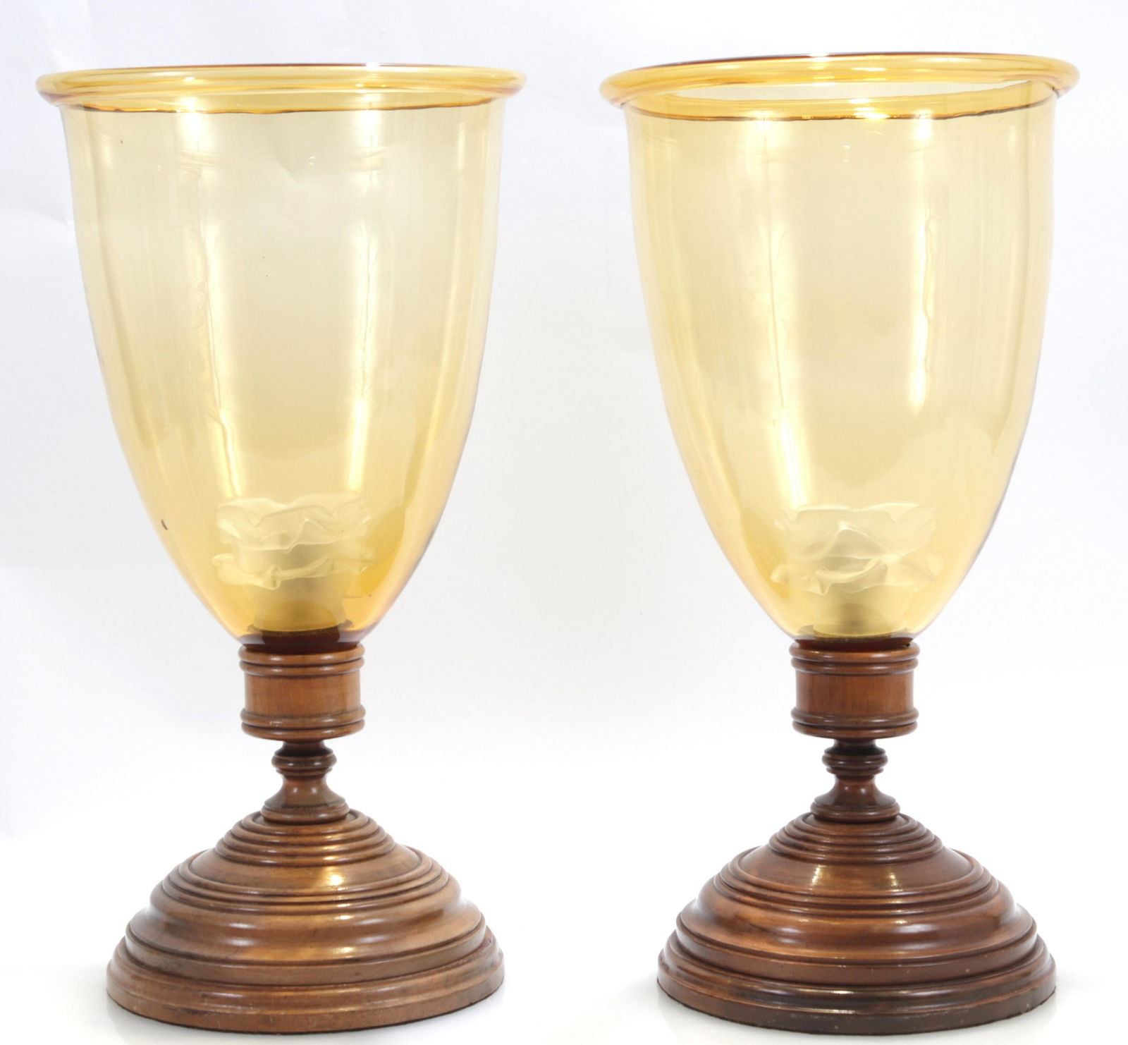 Amber Glass & Mahog Hurricane Candle Holders (1 of 3)