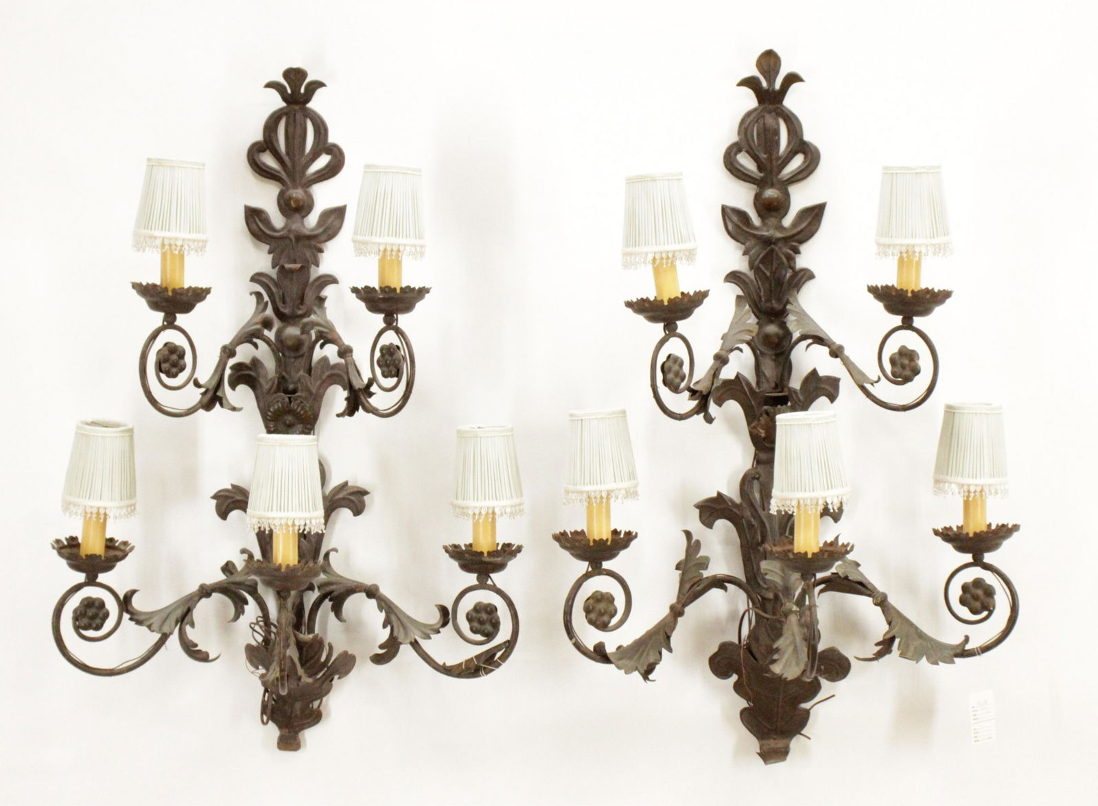 Pair of Large Tole and Iron 5-Light Sconces (1 of 8)