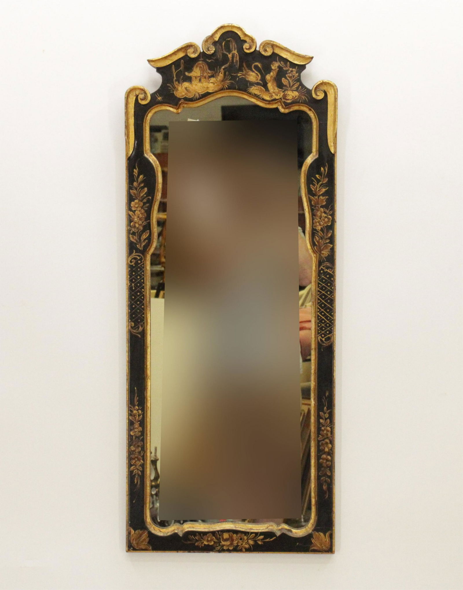 Chinoiserie Decorated Black Lacquer Mirror (1 of 5)