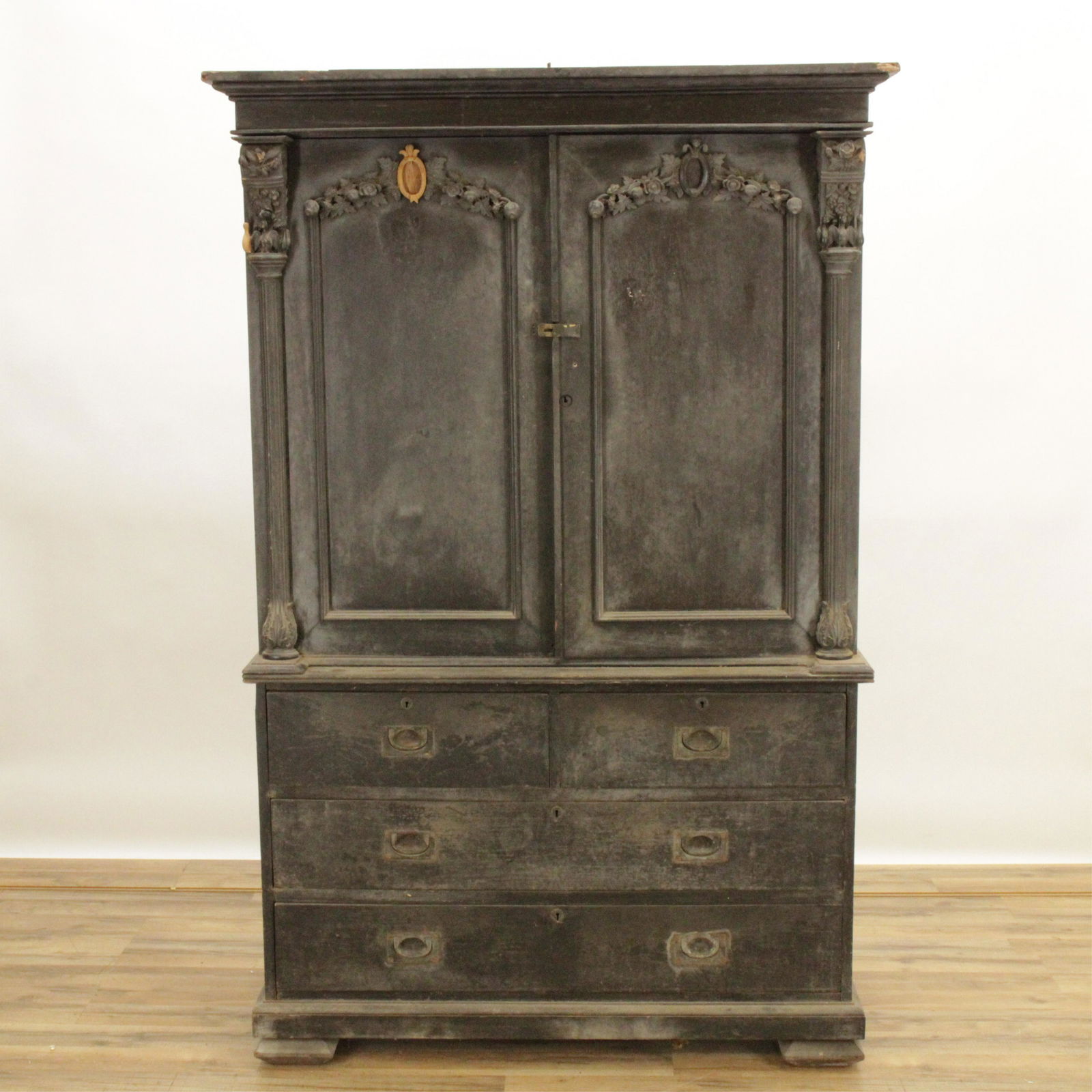 Victorian Ebony Linen Press on Chest, Mid 19th C. (1 of 11)