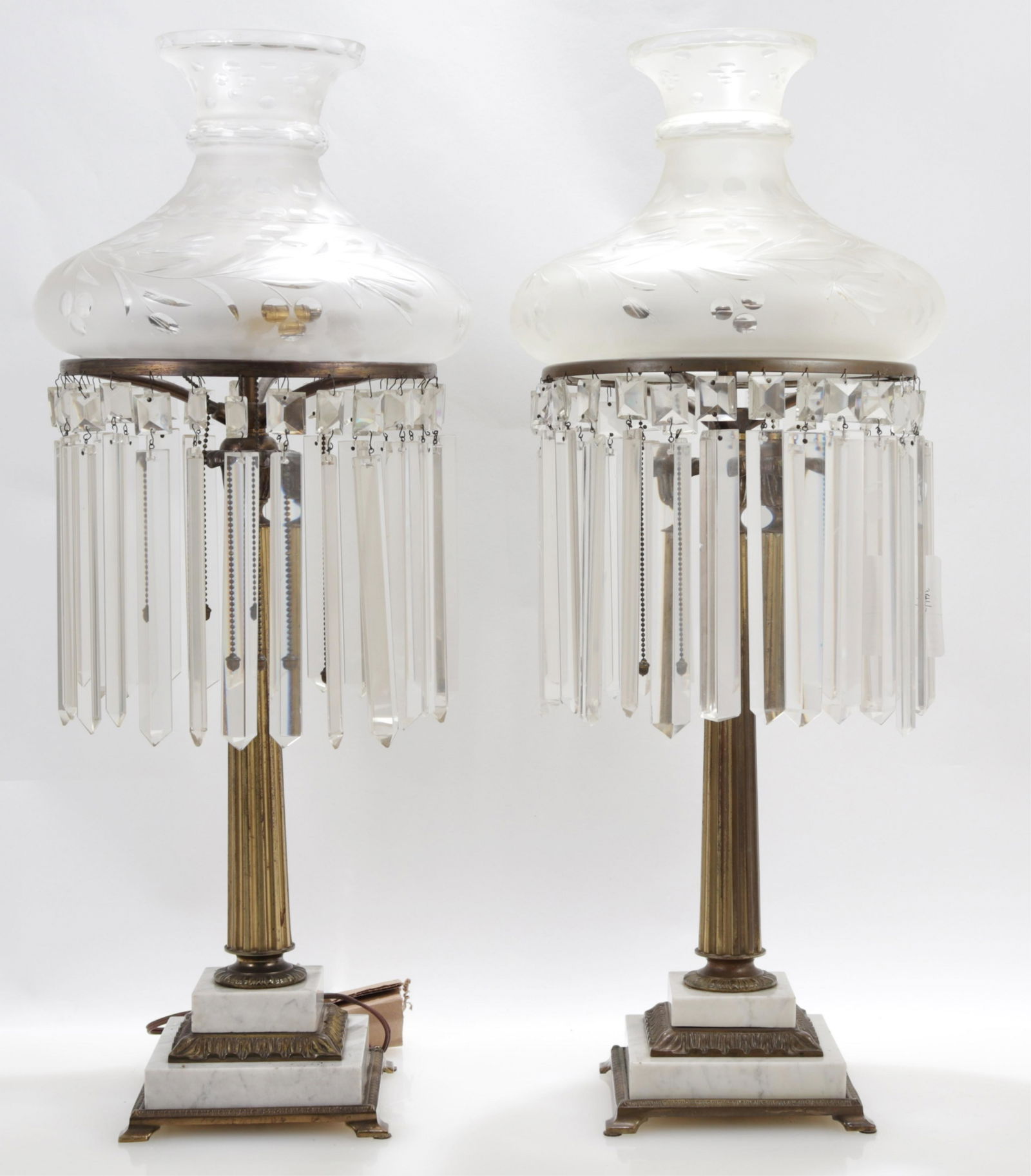 Pair American Classical Gilt Brass & Marble Lamps (1 of 6)