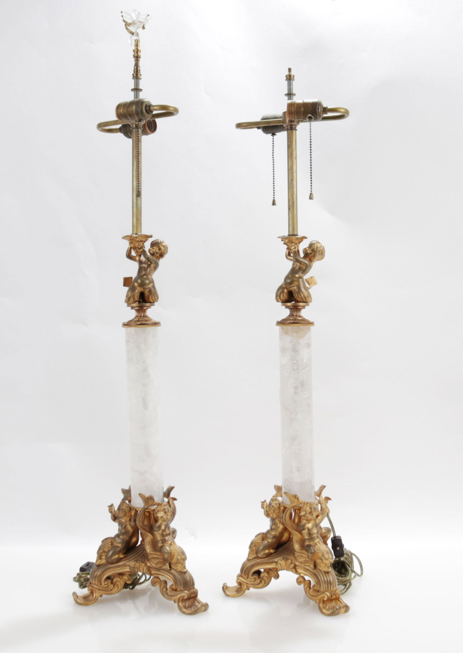 Pair Louis XVI Style Ormolu & Rock Crystal Lamps (1 of 8)