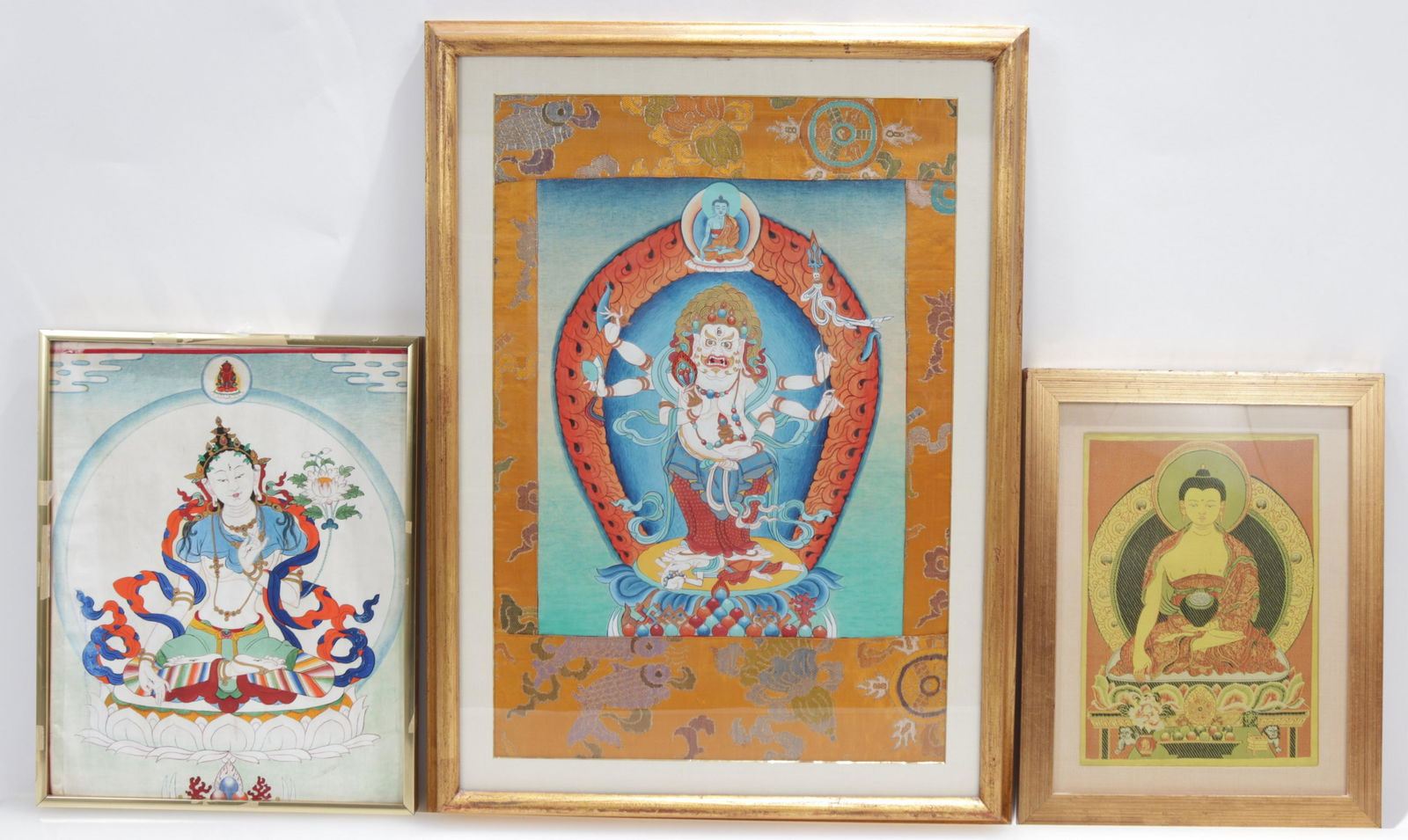 3 Tibetan Thangka, 2 painted, one woven (1 of 11)