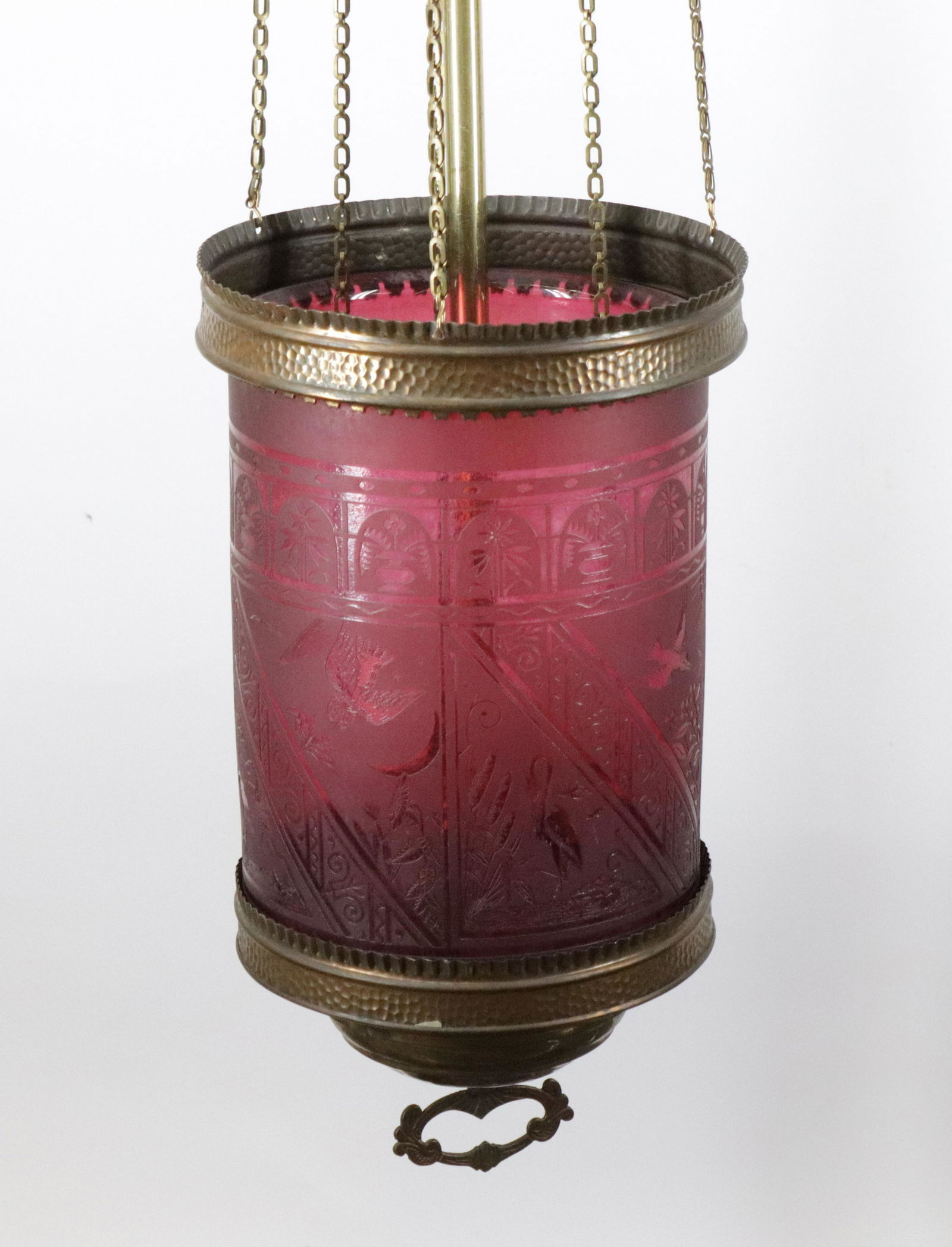Aesthetic Movement Gilt Brass Ruby Glass Lantern (1 of 6)