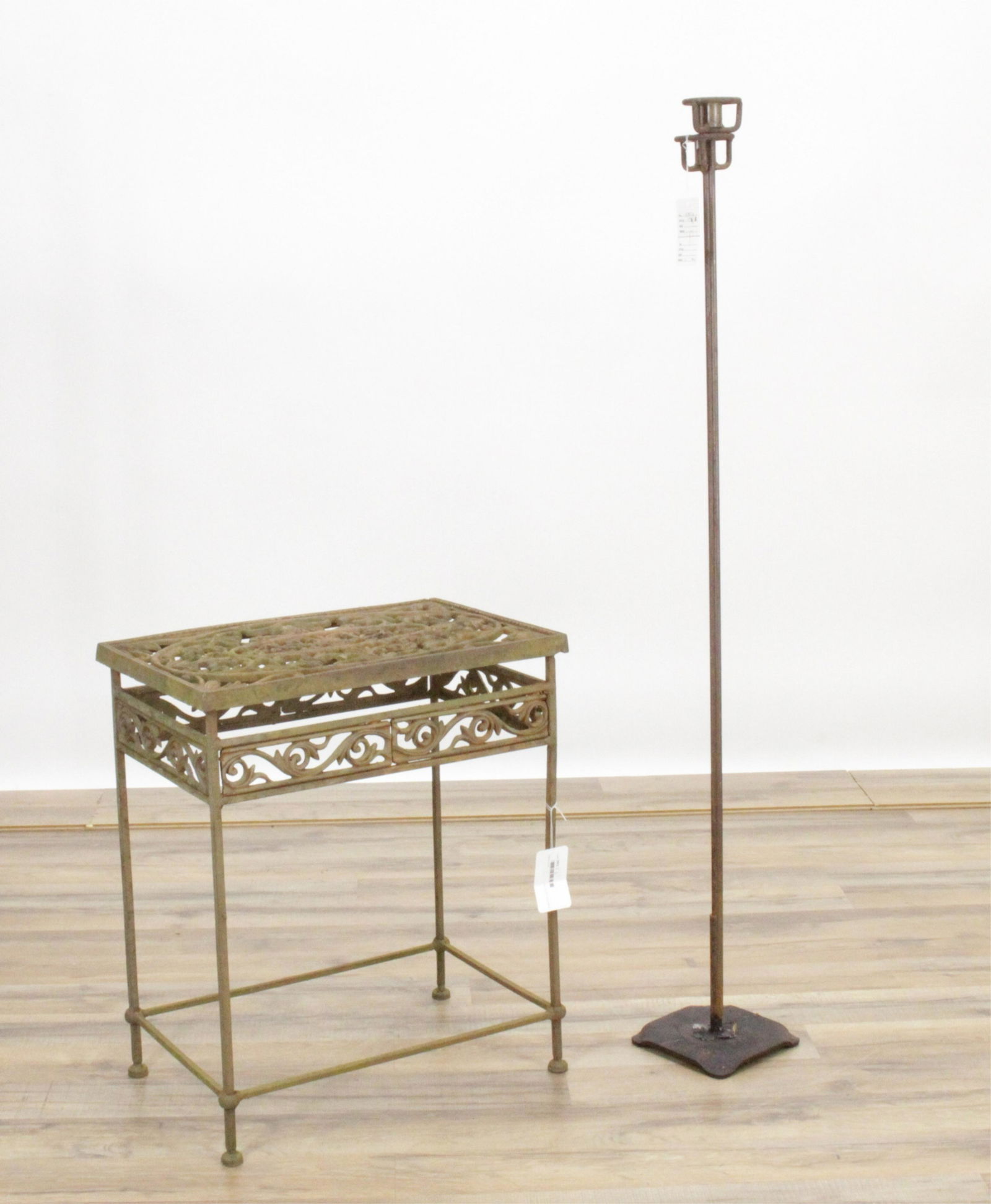 Cast & Wrought Iron Table, Pr Large Candlesticks (1 of 4)