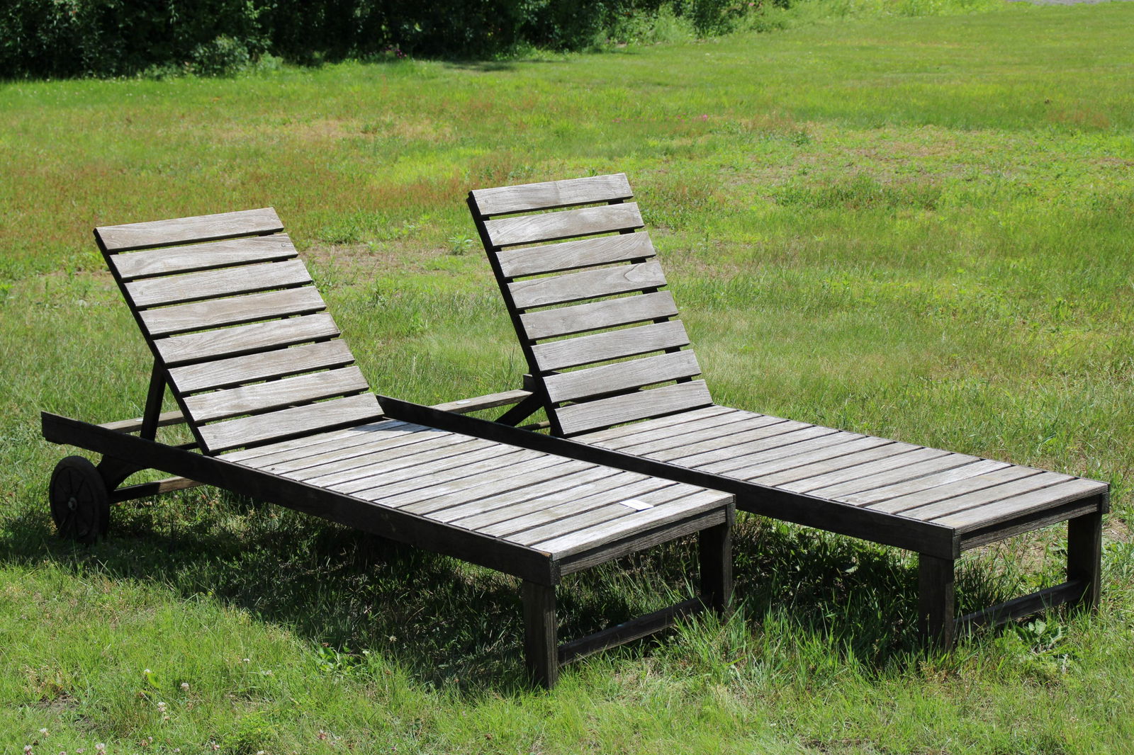 Pair Wood Classic Teak Patio Chaise Lounge (1 of 7)