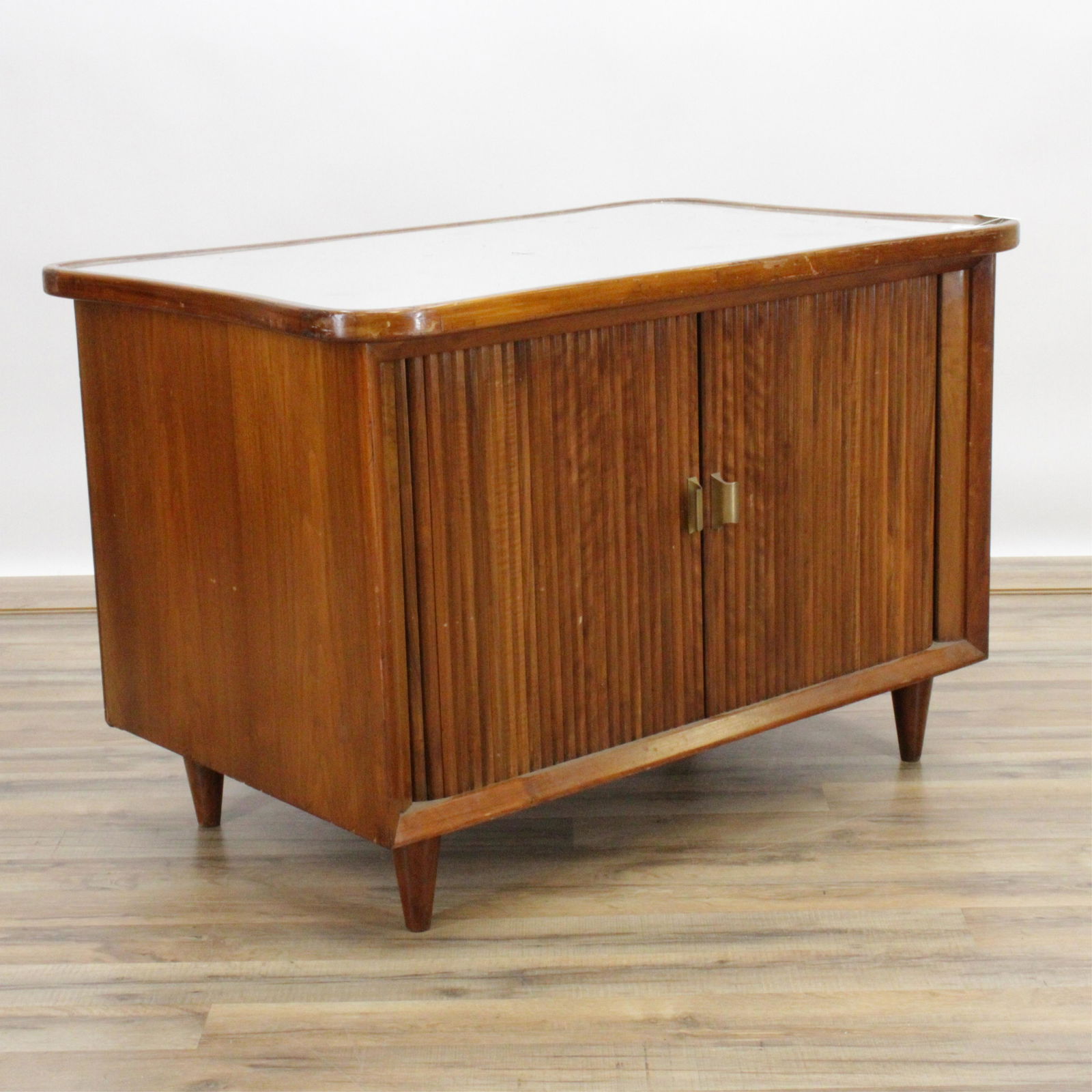 American 1950's Walnut Tambour Side Cabinet (1 of 4)