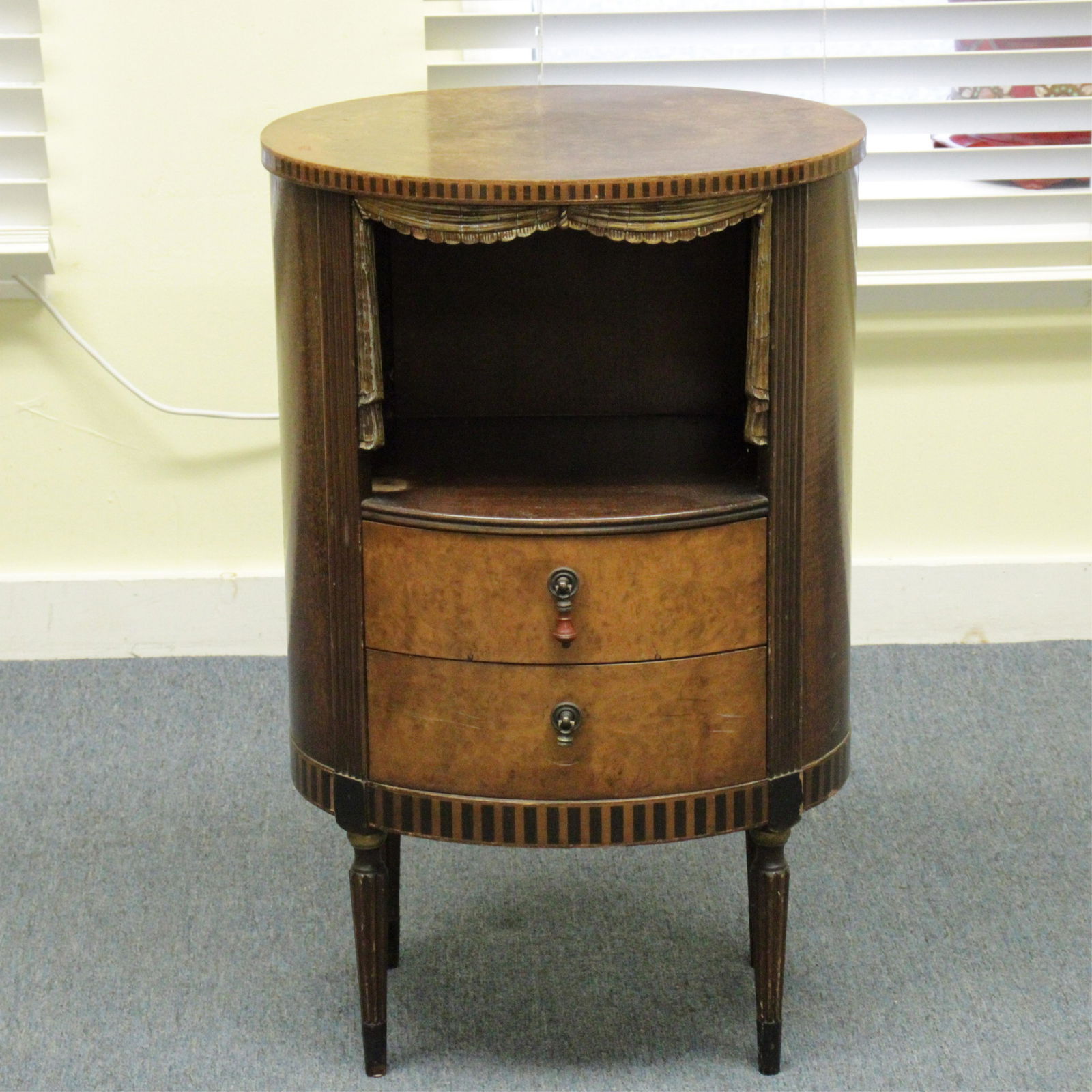 Whimsical Oval Two Drawer Stage Curtain Side Table (1 of 5)