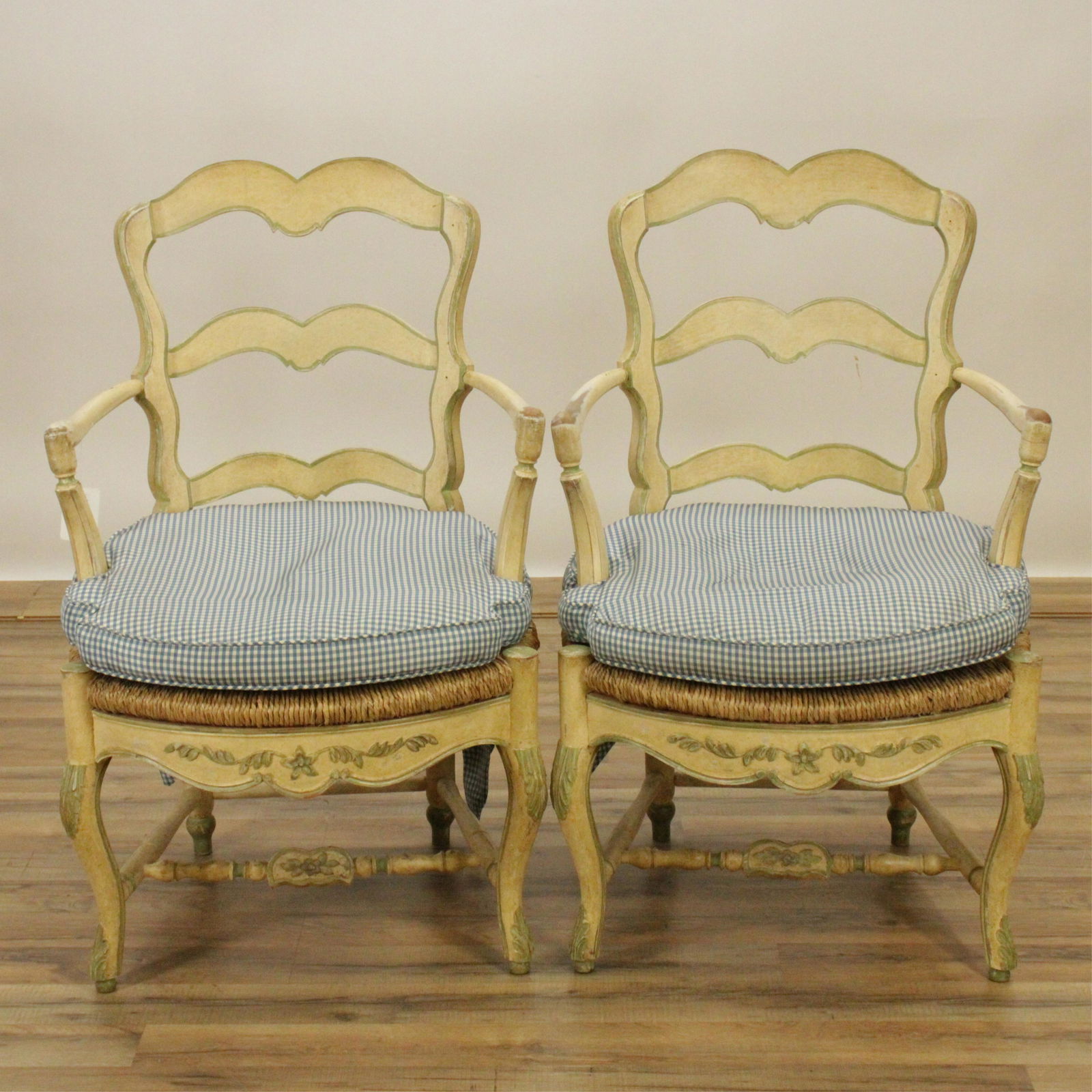 Pair French Provincial Cream Painted Fauteuils (1 of 6)