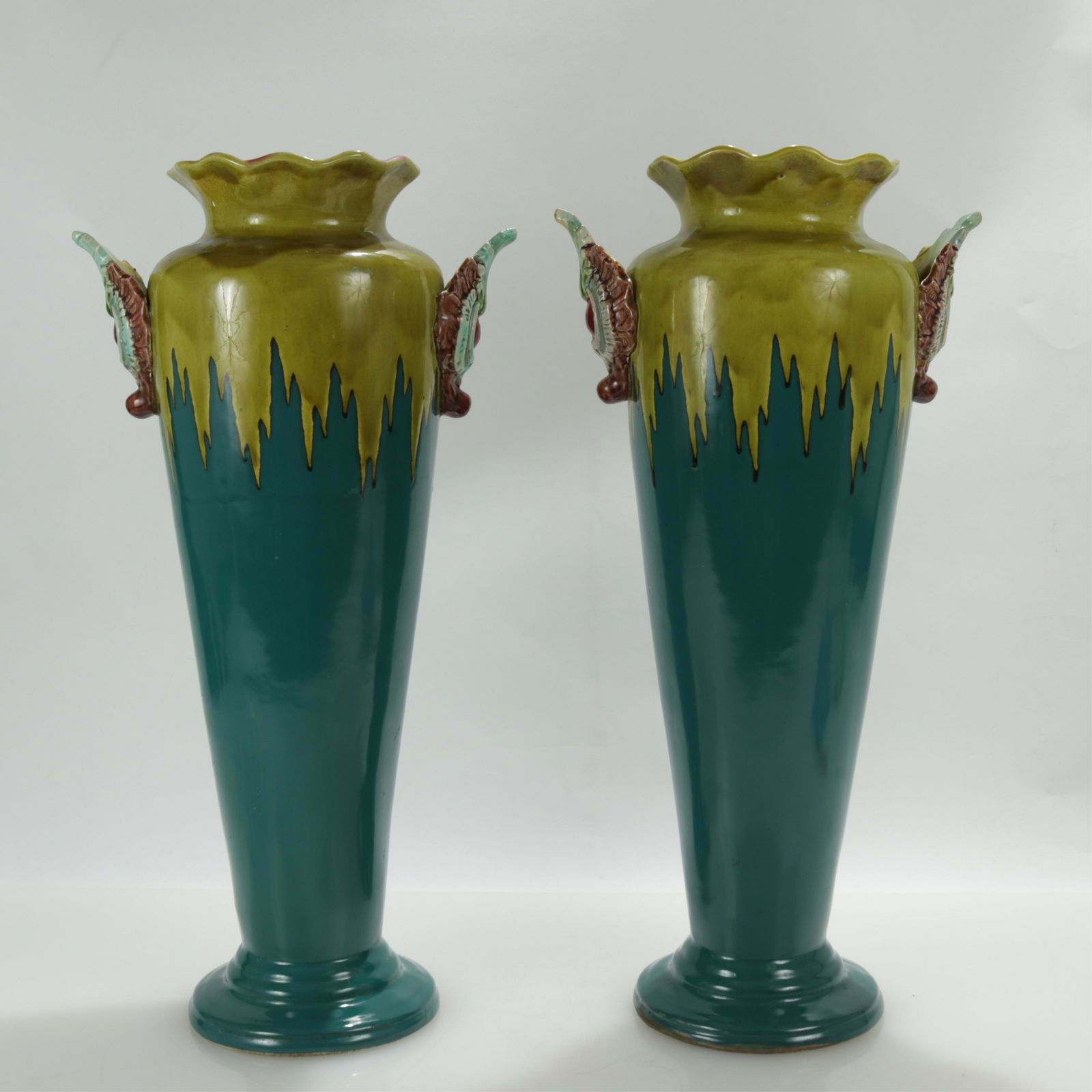 Pair Continental Blue/Green Glazed Majolica Vases (1 of 4)