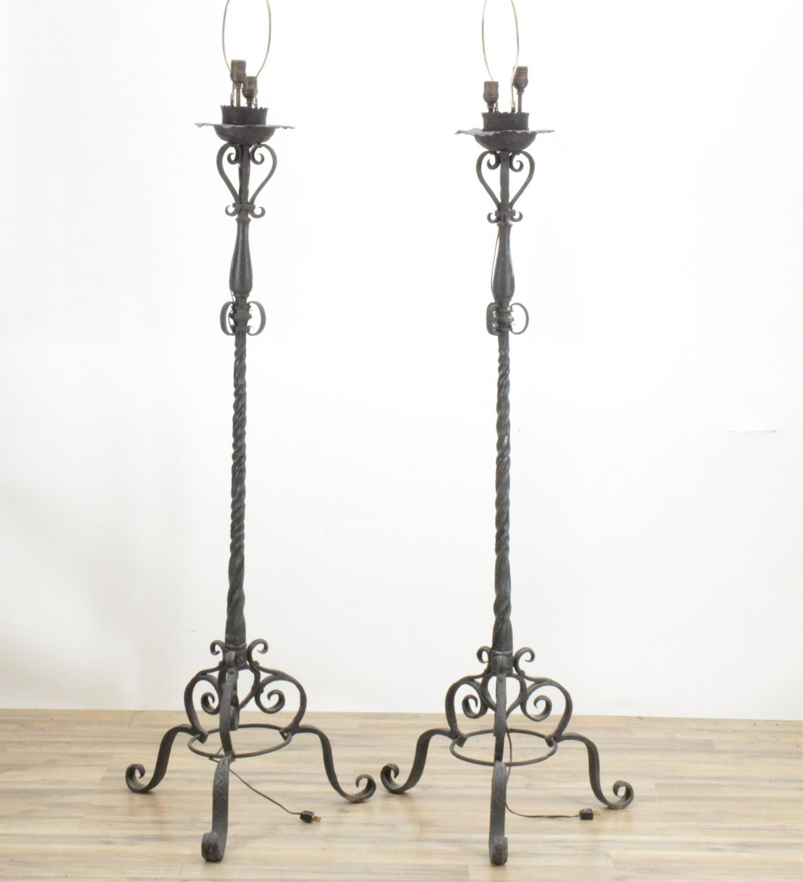 Pair Continental Baroque Candle Stands as lamps (1 of 5)