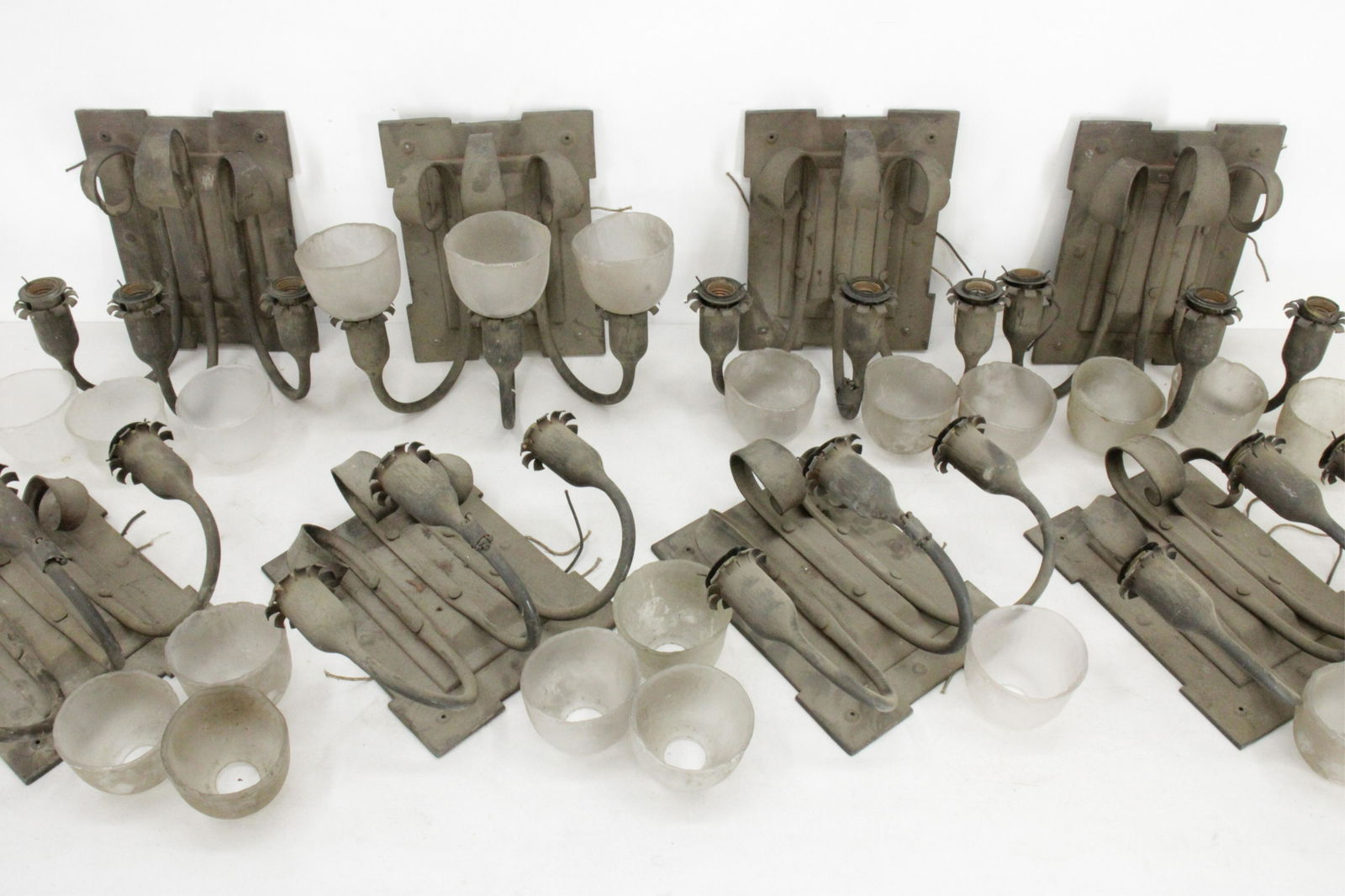 Set of 8 Arts & Crafts Metal 3-Light Sconces (1 of 8)
