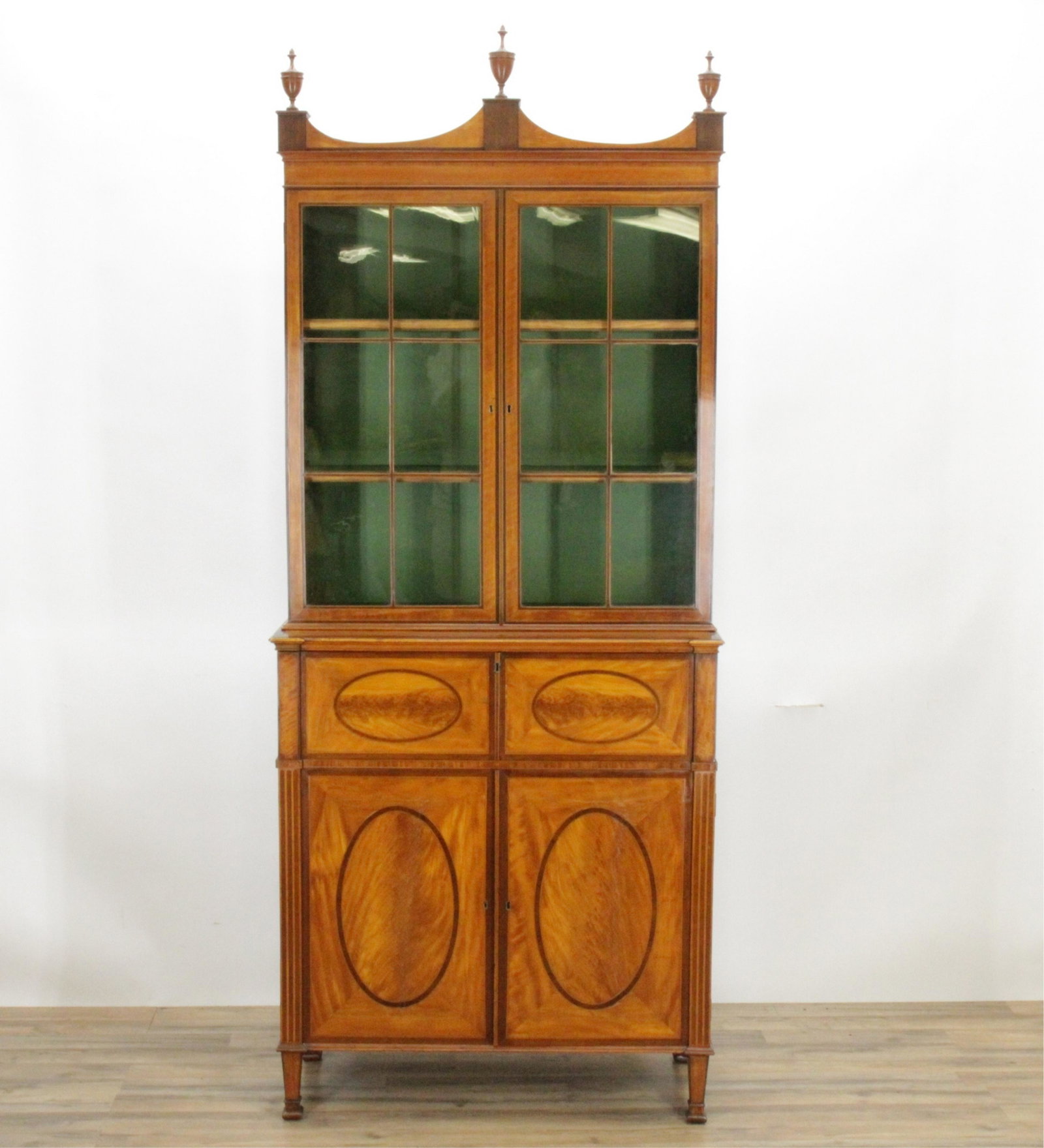 George III Inlaid Secretary Bookcase, 18th C.: George III Inlaid Satinwood Secretary Bookcase, Late 18th C. Dimensions: 91" H x 37" W x 16 3/4" D (TTUC385)(MS)