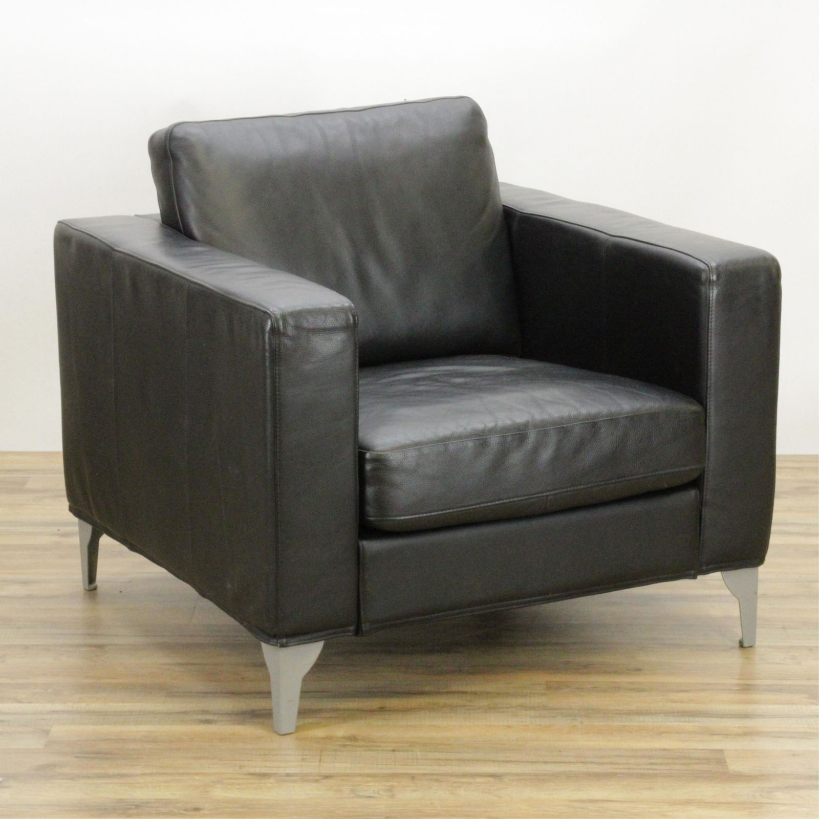 Restoration Hardware Black Leather Club Chair (1 of 8)