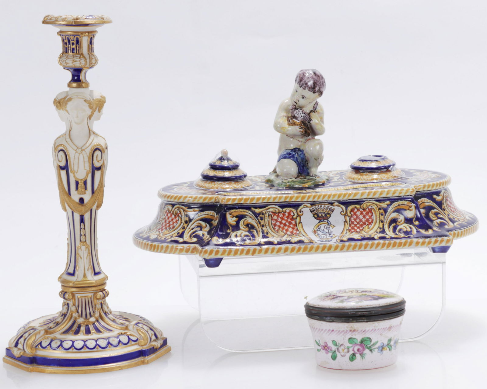 Renaissance Style Inkwell, Candlestick & Box (1 of 16)